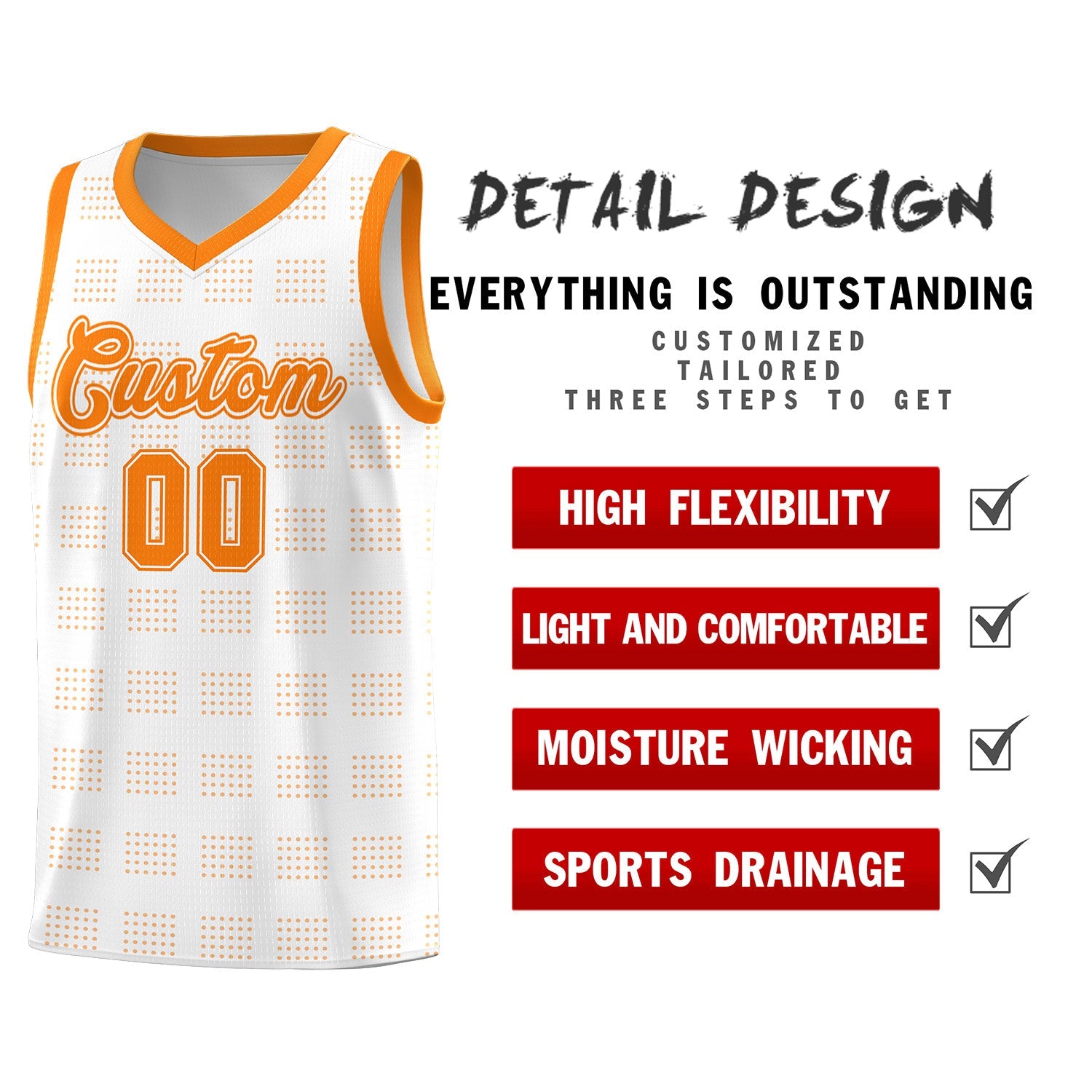 Custom White Orange Trailblazer Dot Pattern Sports Uniform Basketball Jersey
