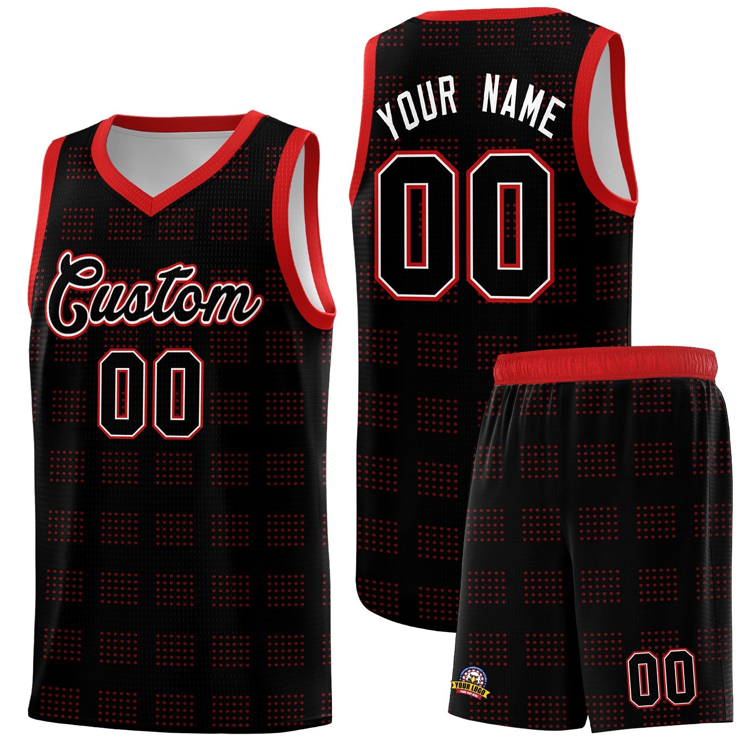 Custom Black Red Trailblazer Dot Pattern Sports Uniform Basketball Jersey