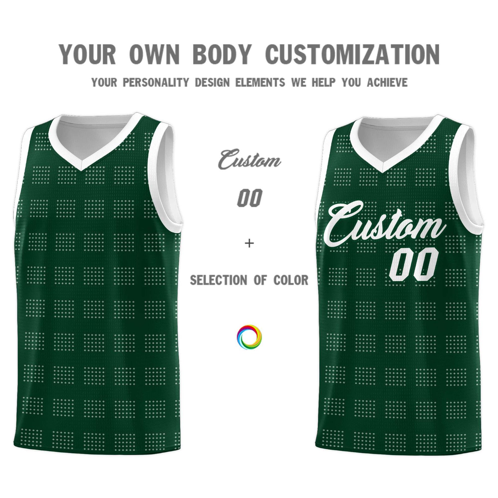 Custom Hunter Green White Trailblazer Dot Pattern Sports Uniform Basketball Jersey