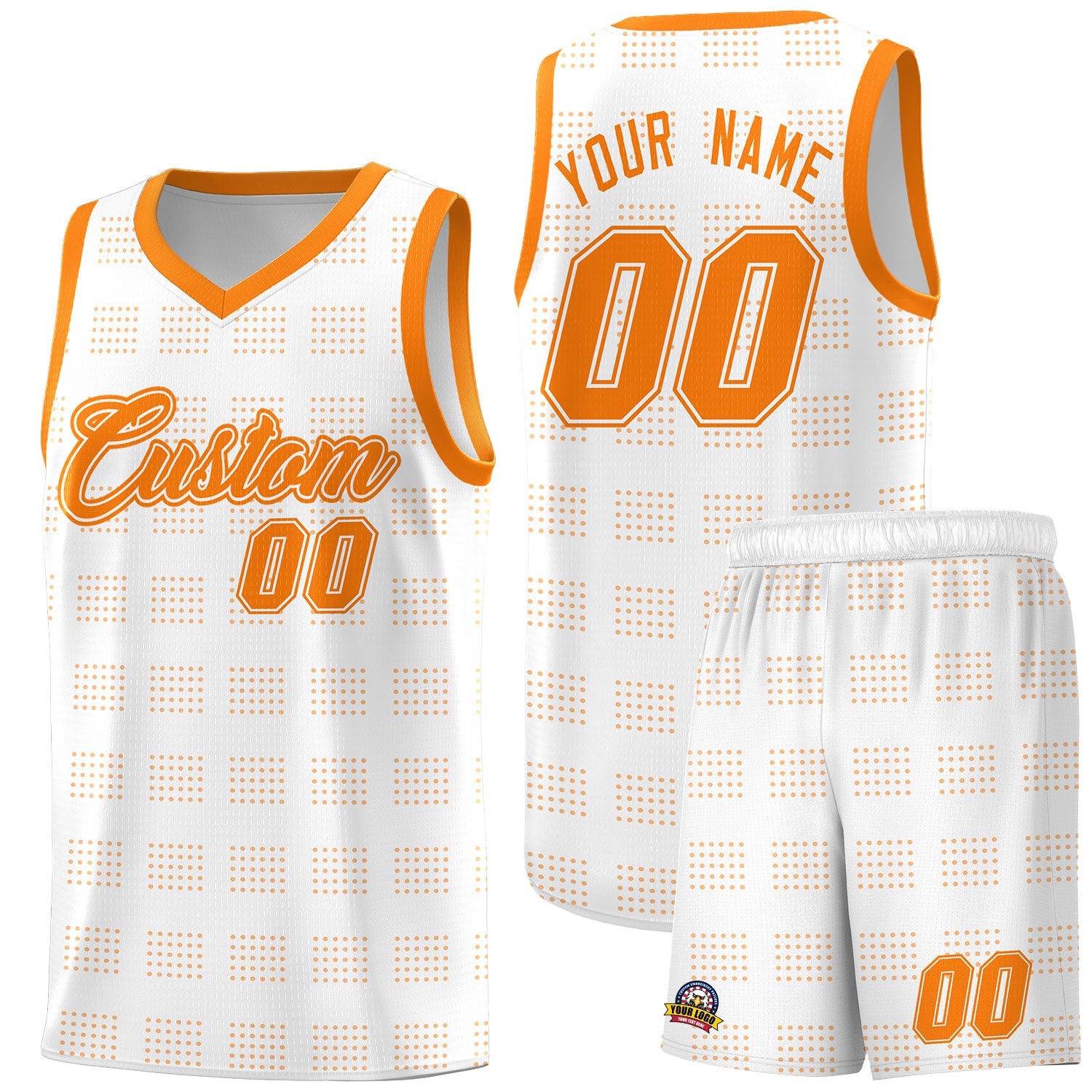Custom White Orange Trailblazer Dot Pattern Sports Uniform Basketball Jersey