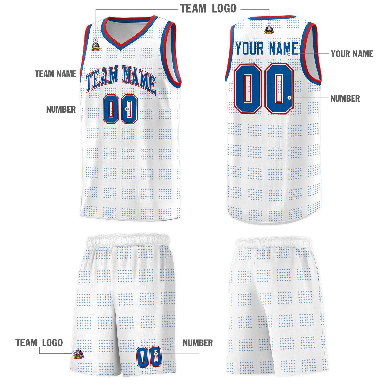 Custom White Royal Trailblazer Dot Pattern Sports Uniform Basketball Jersey