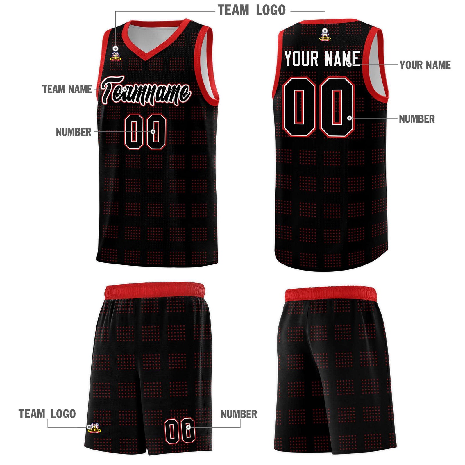 Custom Black Red Trailblazer Dot Pattern Sports Uniform Basketball Jersey