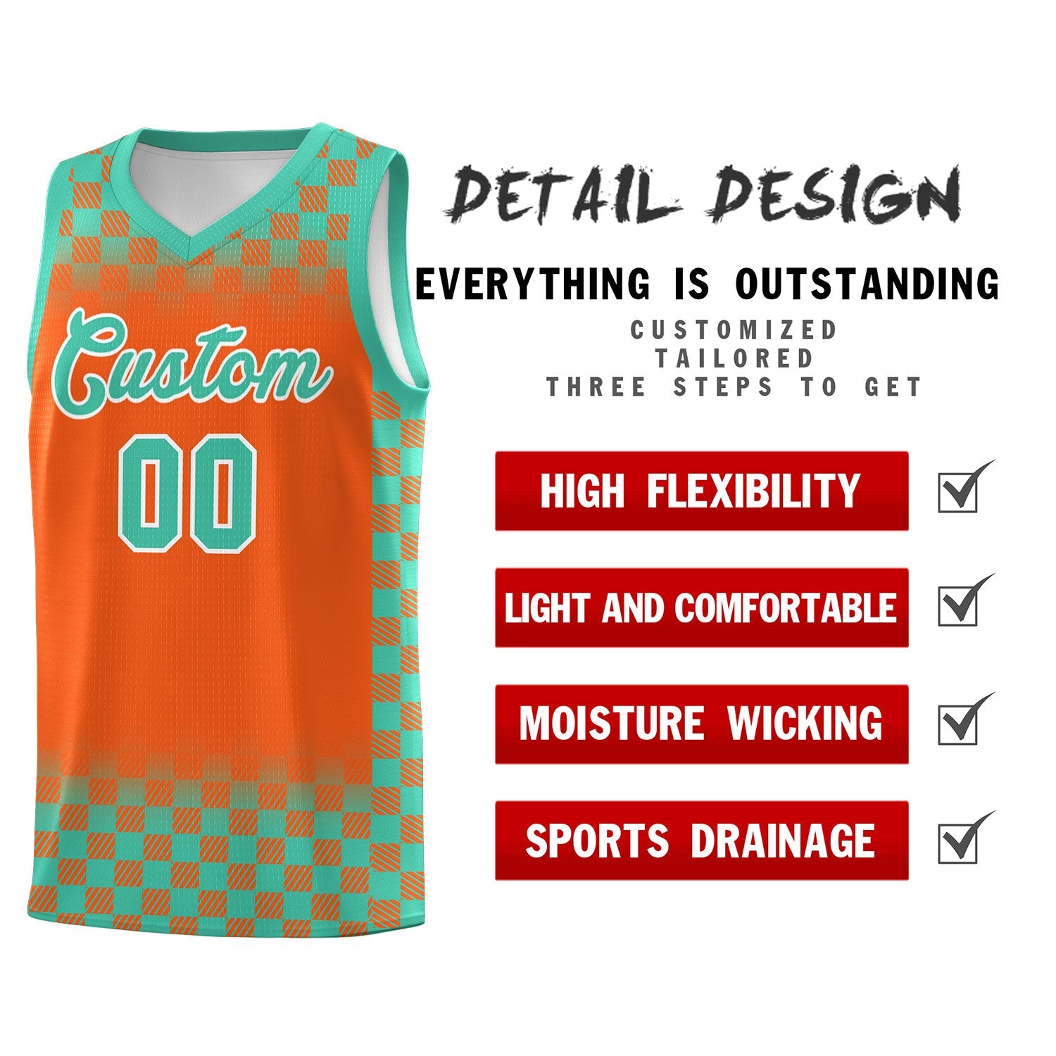 Custom Orange Bright Green Classic Plaid Pattern Sports Uniform Basketball Jersey