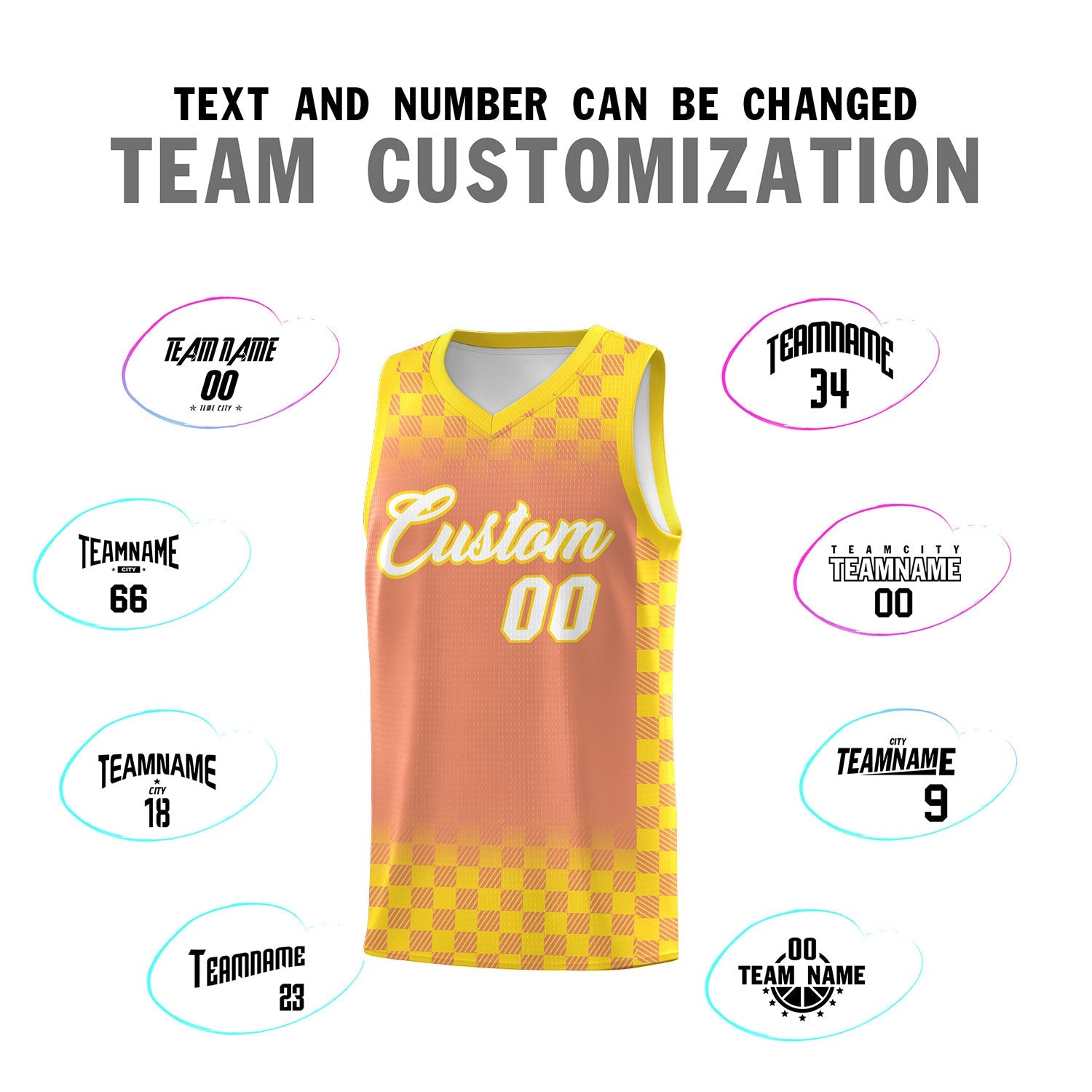 Custom Light Orange Gold Classic Plaid Pattern Sports Uniform Basketball Jersey