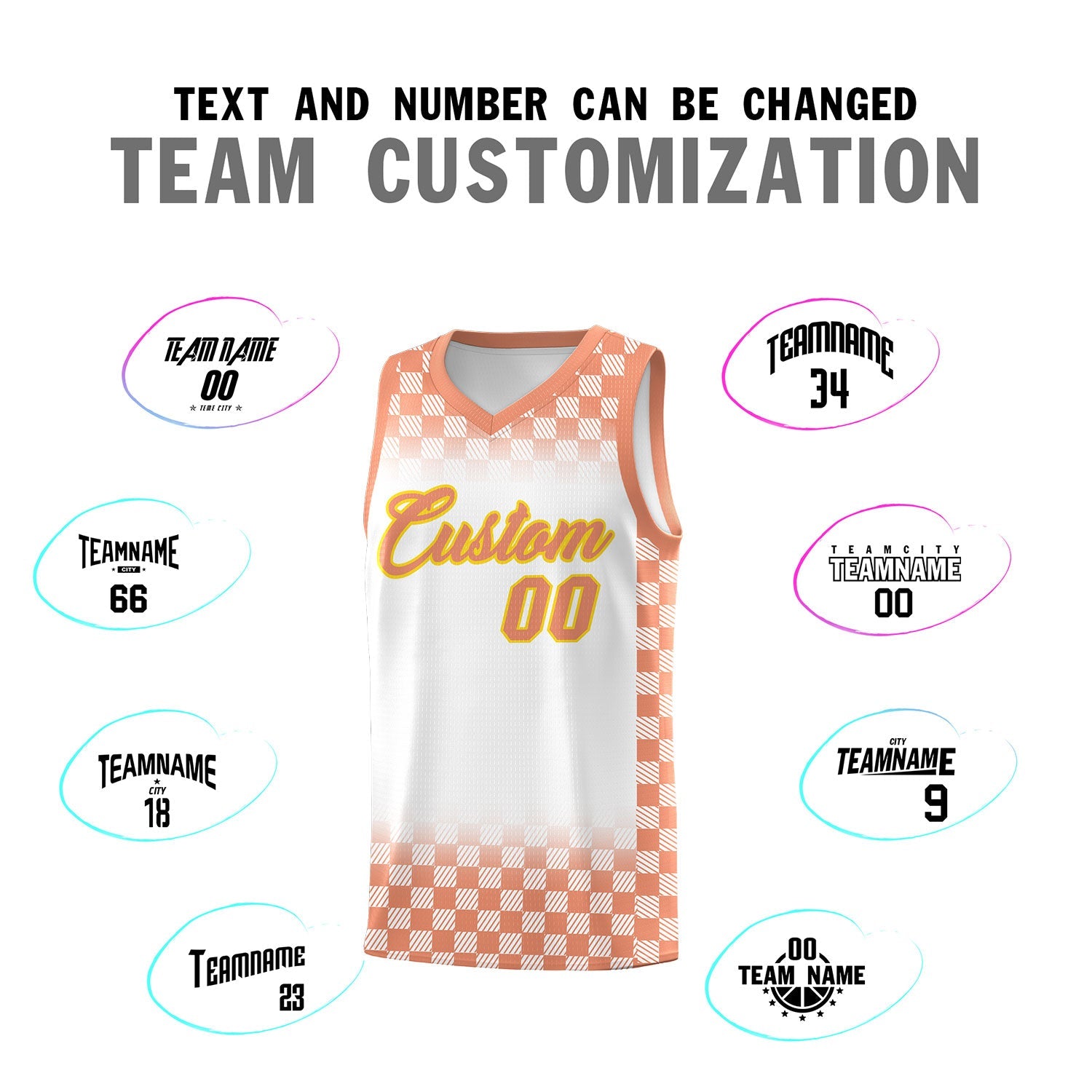 Custom White Light Orange Classic Plaid Pattern Sports Uniform Basketball Jersey