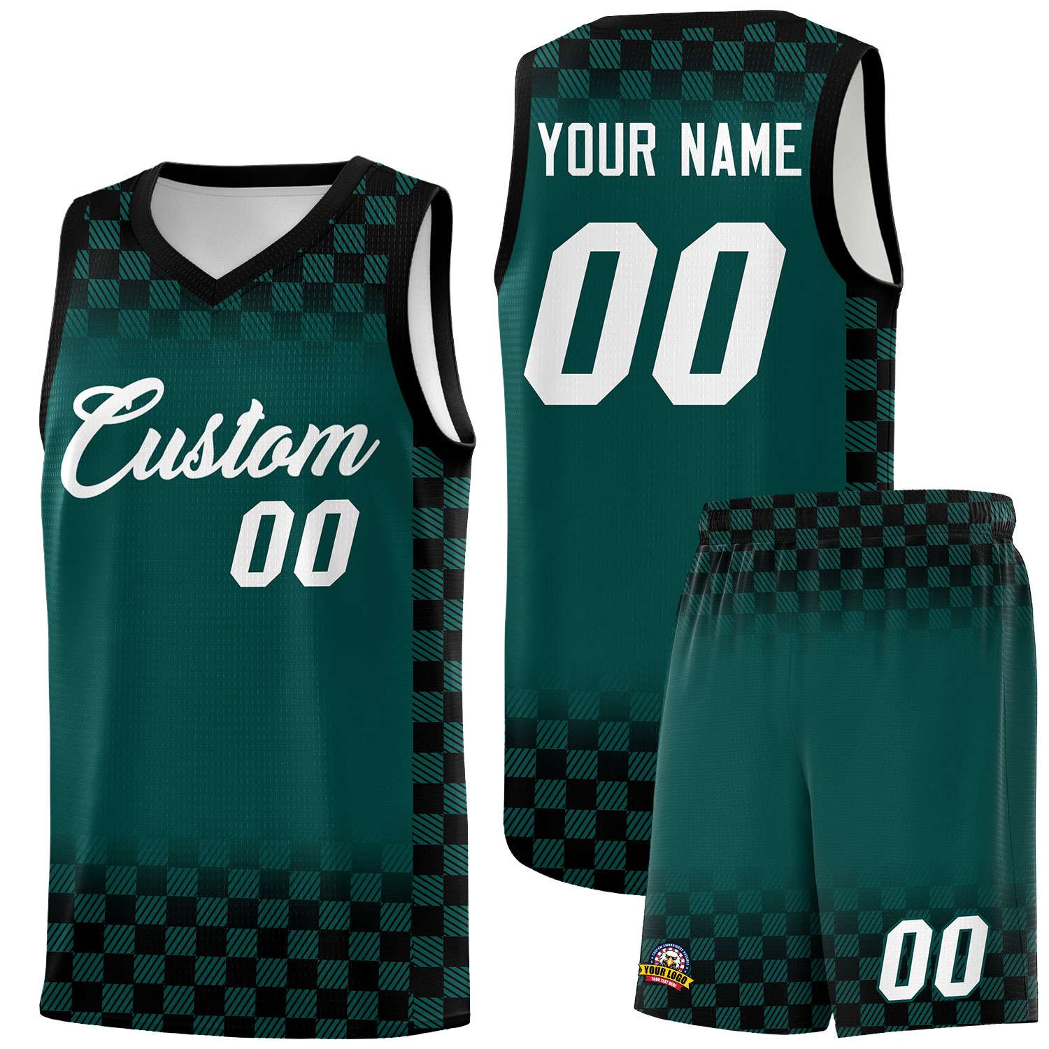 Custom Midnight Green Black Classic Plaid Pattern Sports Uniform Basketball Jersey