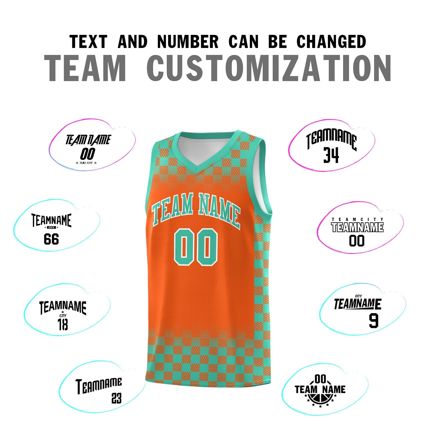 Custom Orange Bright Green Classic Plaid Pattern Sports Uniform Basketball Jersey