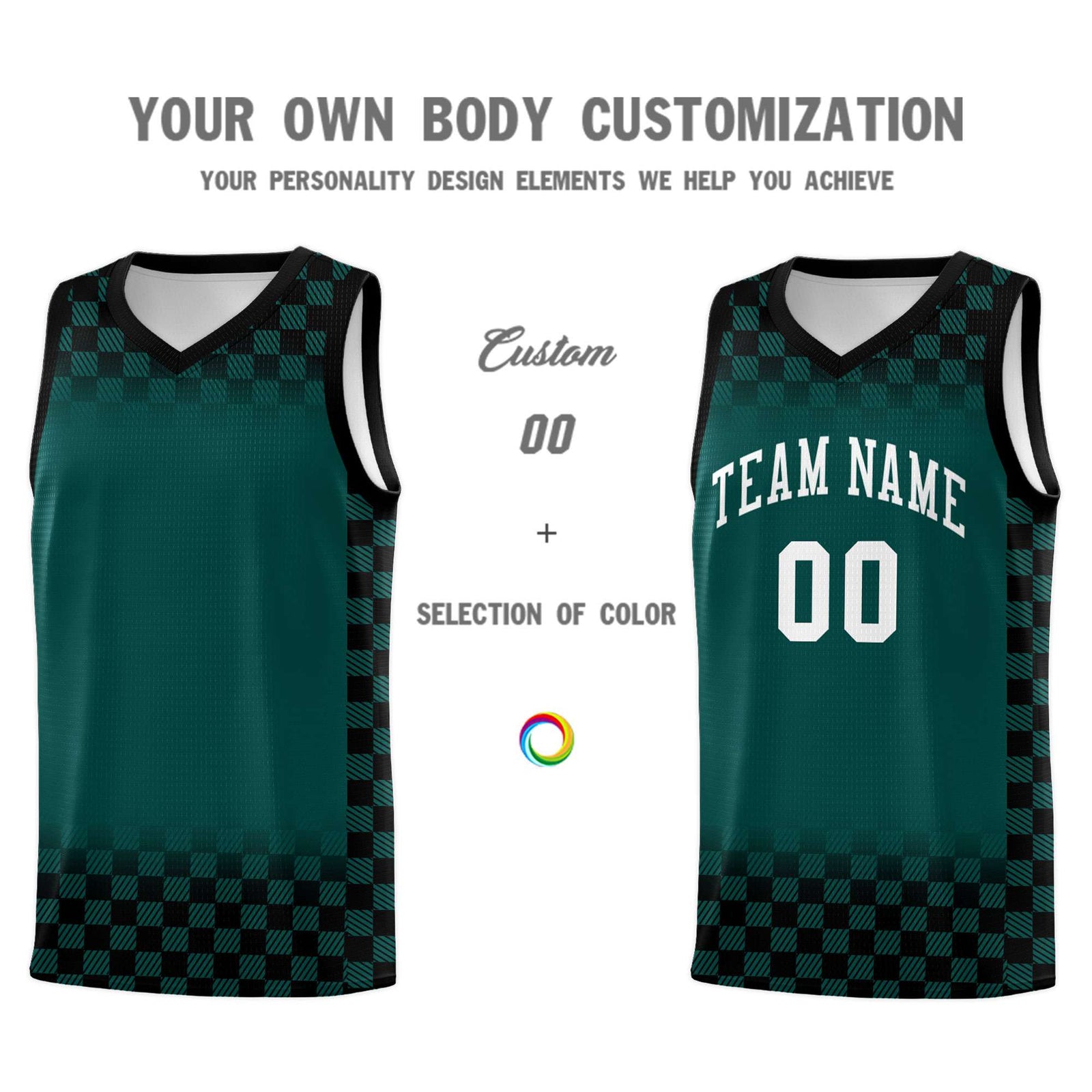 Custom Midnight Green Black Classic Plaid Pattern Sports Uniform Basketball Jersey