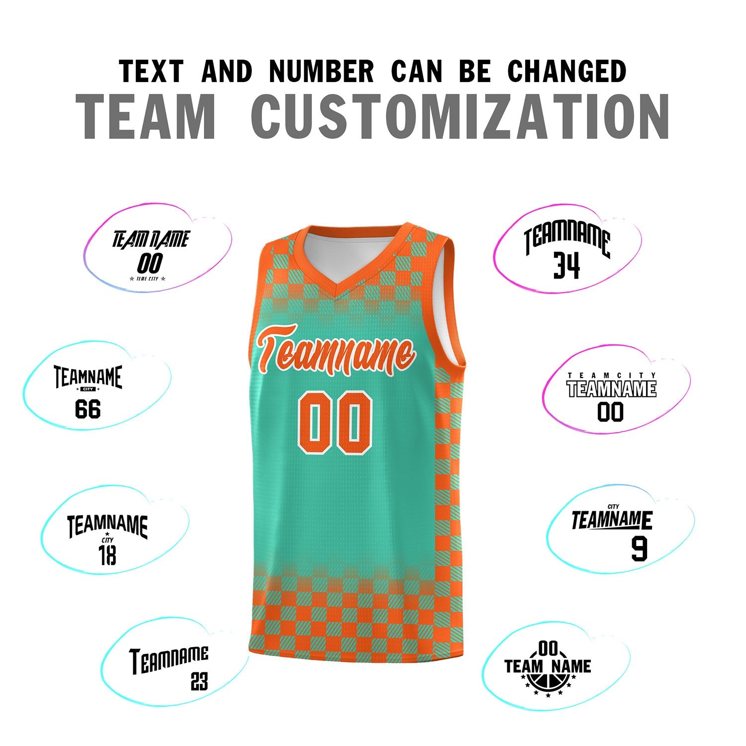 Custom Bright Green Orange Classic Plaid Pattern Sports Uniform Basketball Jersey