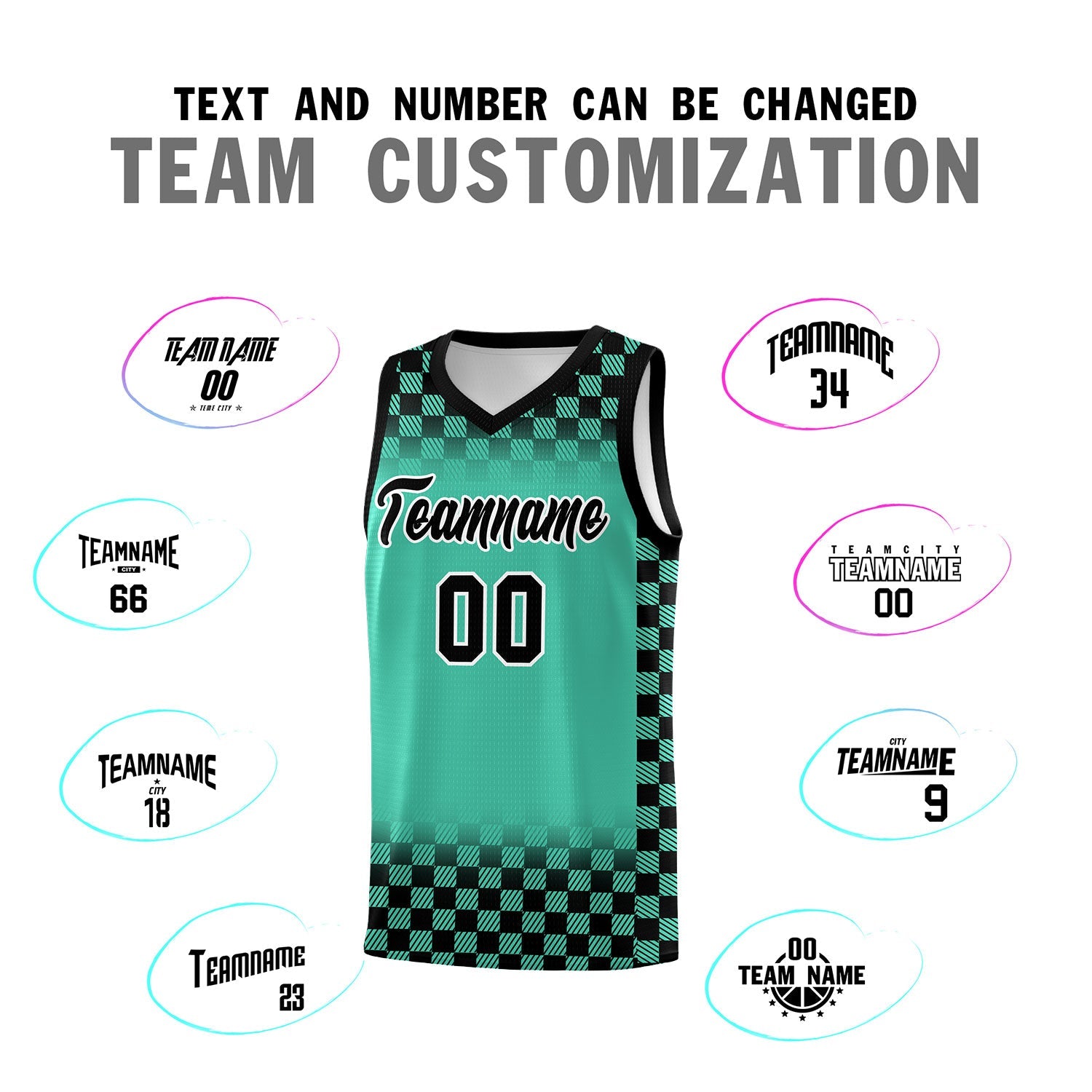Custom Bright Green Black Classic Plaid Pattern Sports Uniform Basketball Jersey