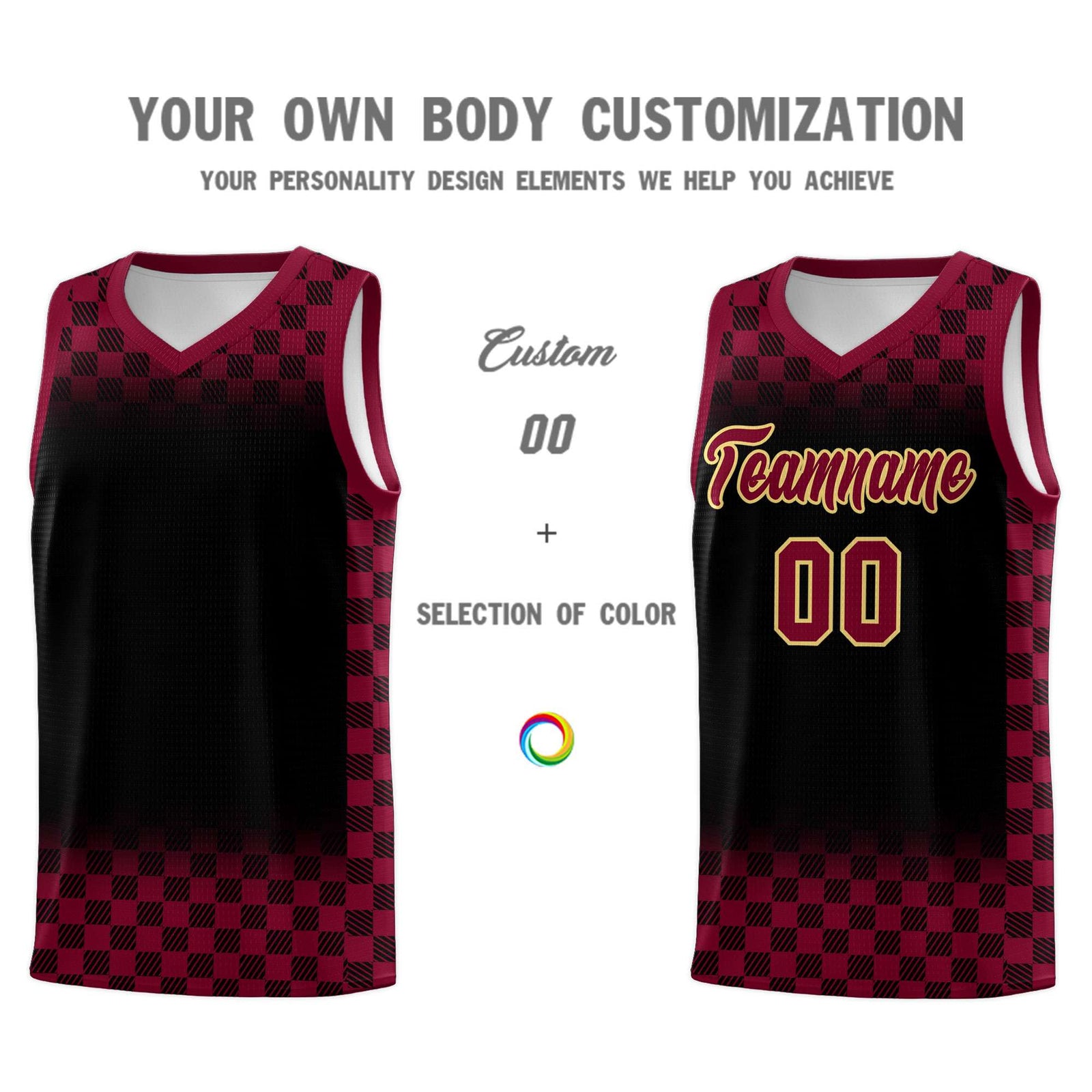 Custom Black Crimson Classic Plaid Pattern Sports Uniform Basketball Jersey