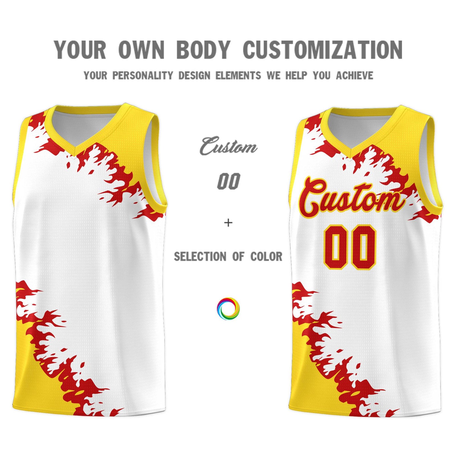 Custom White Gold-Red Sparkle Print Pattern Basketball Kits