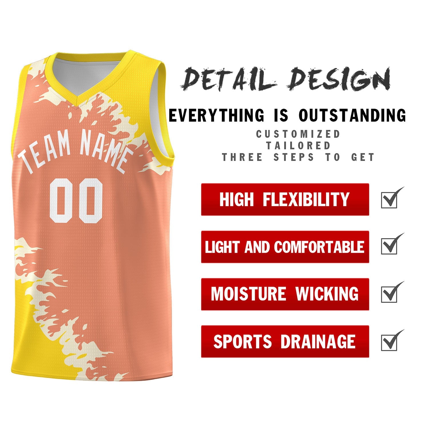 Custom Light Orange Gold-Cream Sparkle Print Pattern Basketball Kits