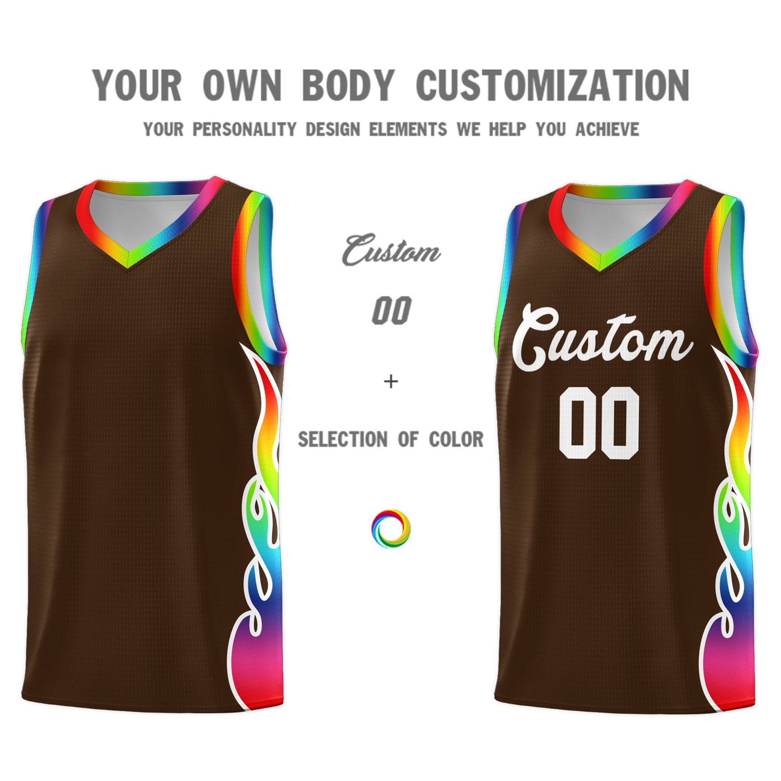 Custom Brown Side Flame Pattern Fashion Sports Uniform Basketball Jersey