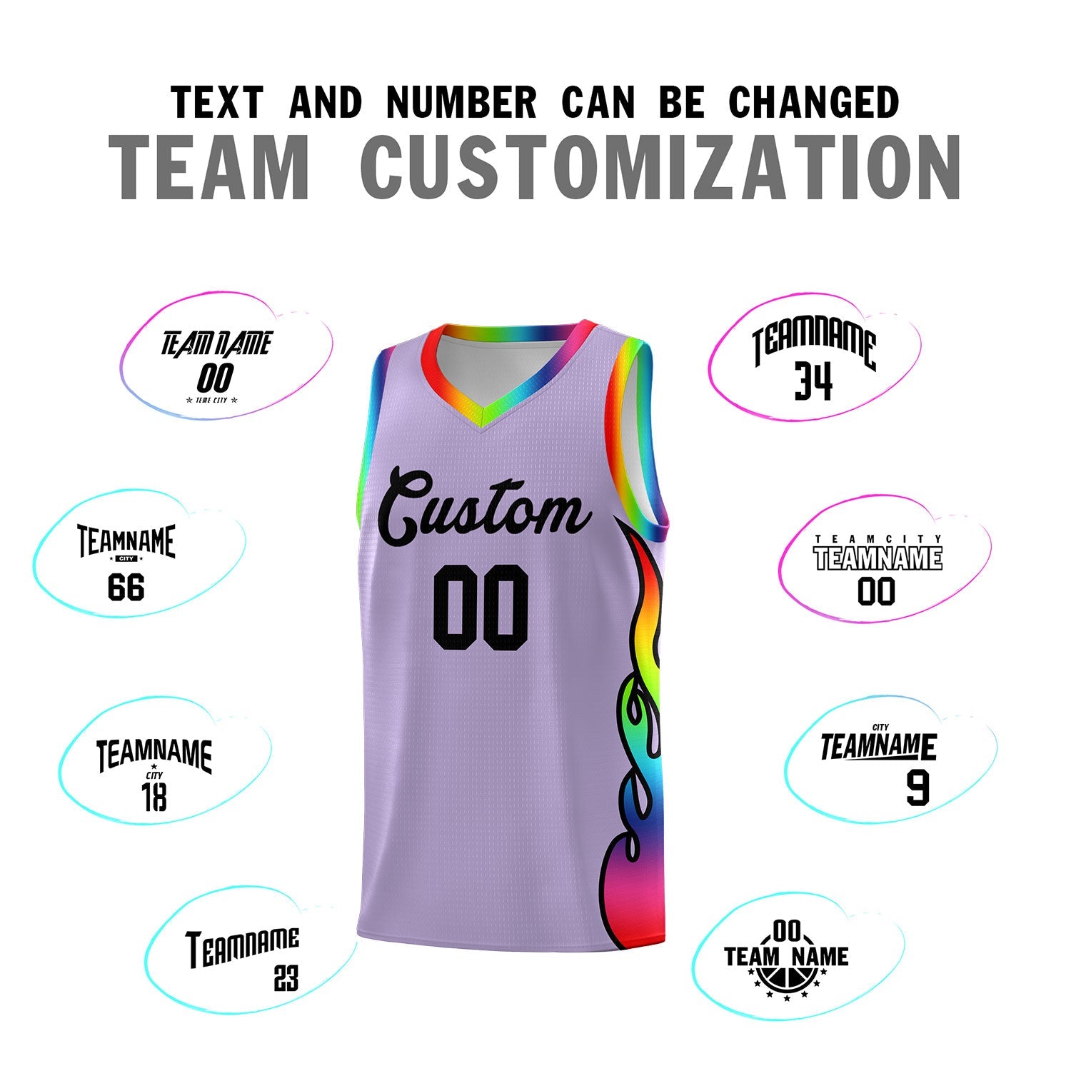 Custom Light Purple Side Flame Pattern Fashion Sports Uniform Basketball Jersey