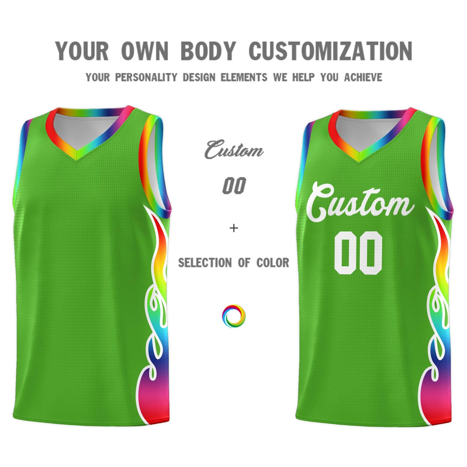Custom Neon Green Side Flame Pattern Fashion Sports Uniform Basketball Jersey