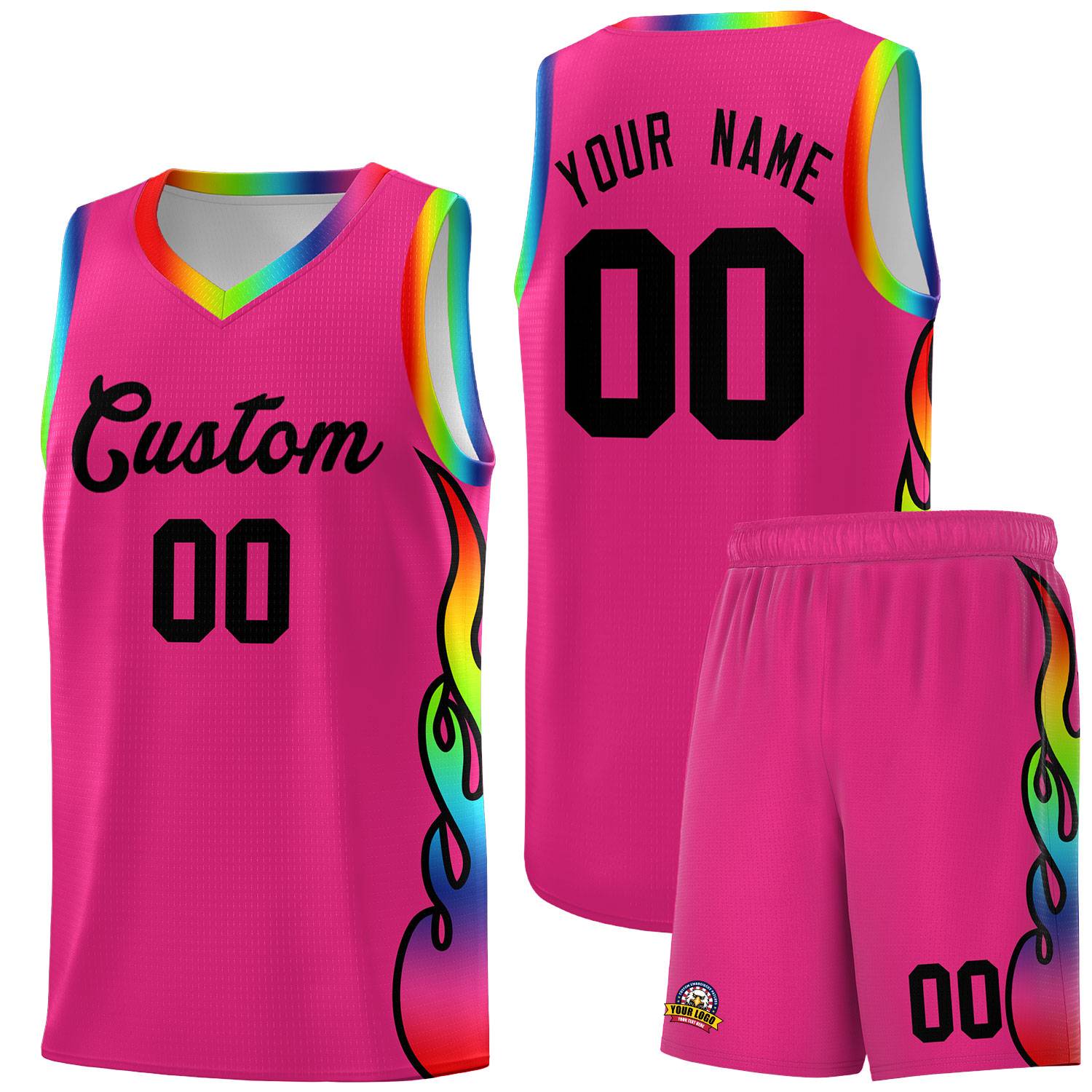 Custom Rose Red Side Flame Pattern Fashion Sports Uniform Basketball Jersey