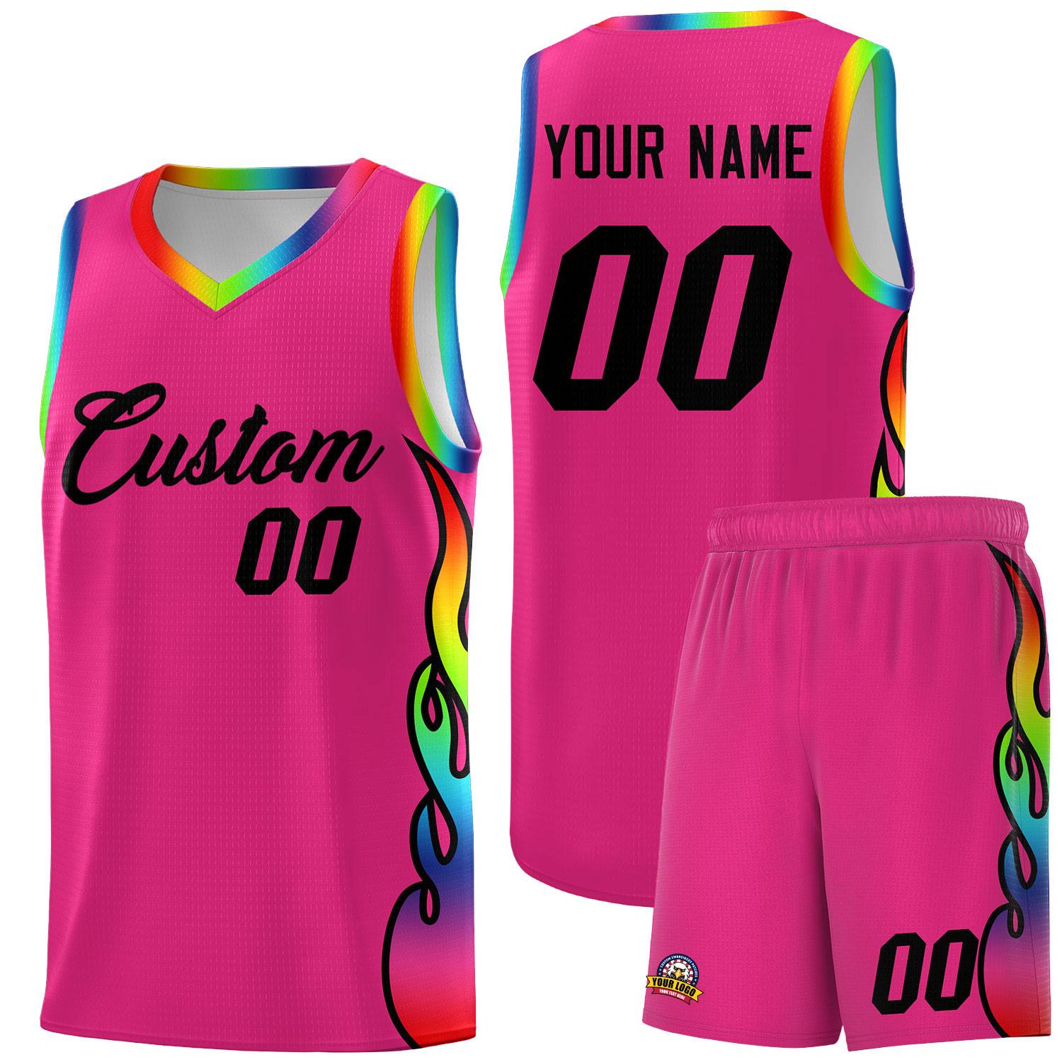 Custom Rose Red Side Flame Pattern Fashion Sports Uniform Basketball Jersey