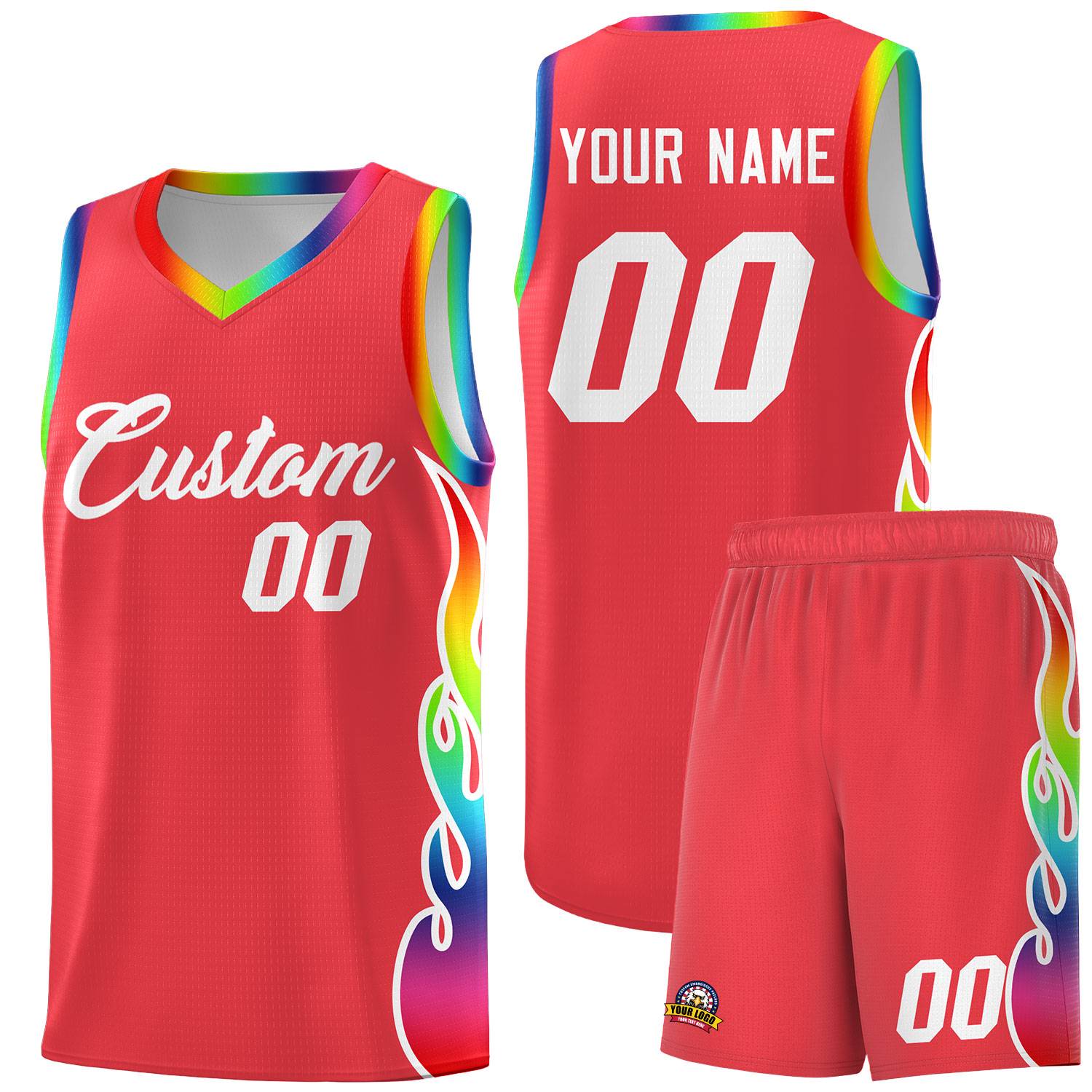 Custom Light Red Side Flame Pattern Fashion Sports Uniform Basketball Jersey