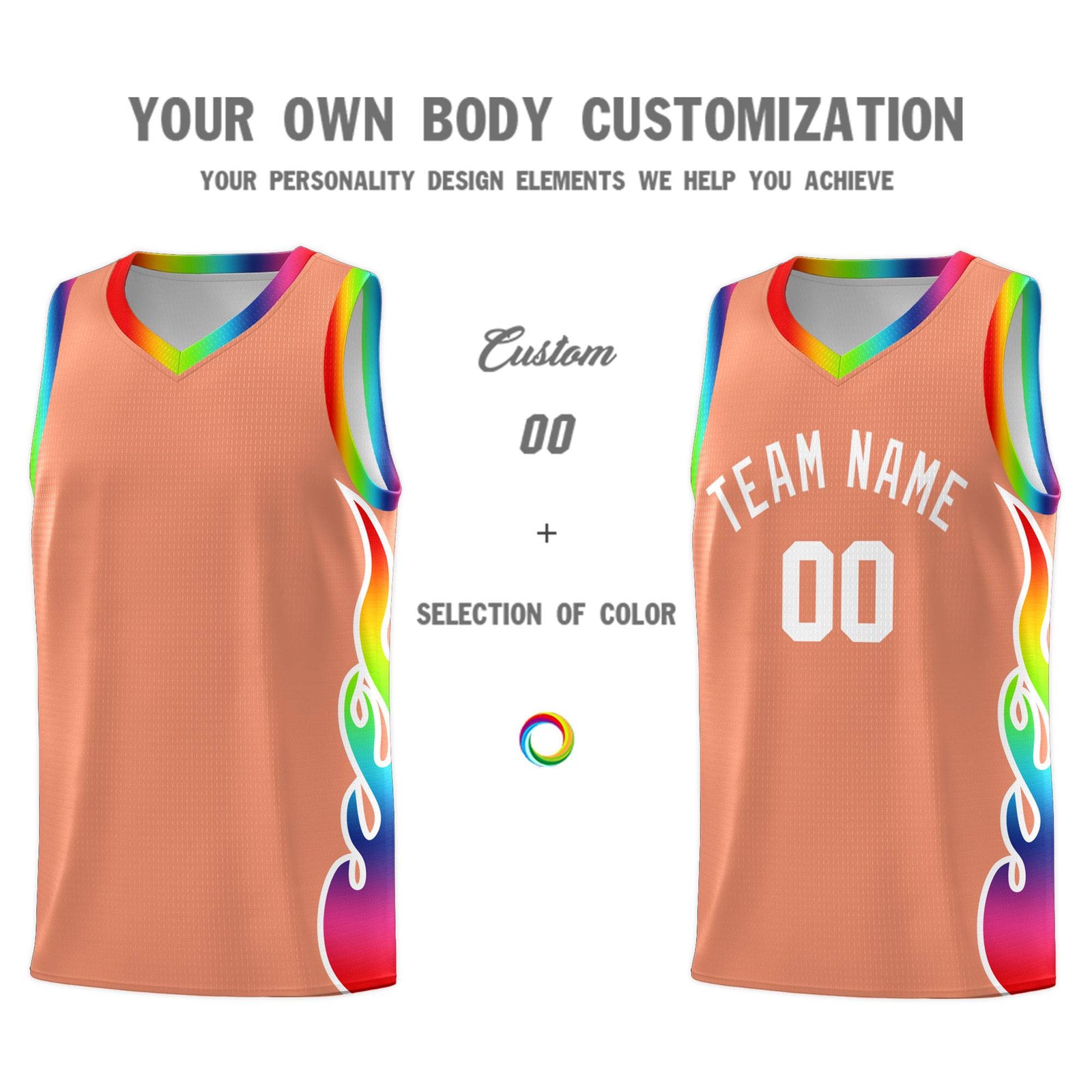 Custom Light Orange Side Flame Pattern Fashion Sports Uniform Basketball Jersey