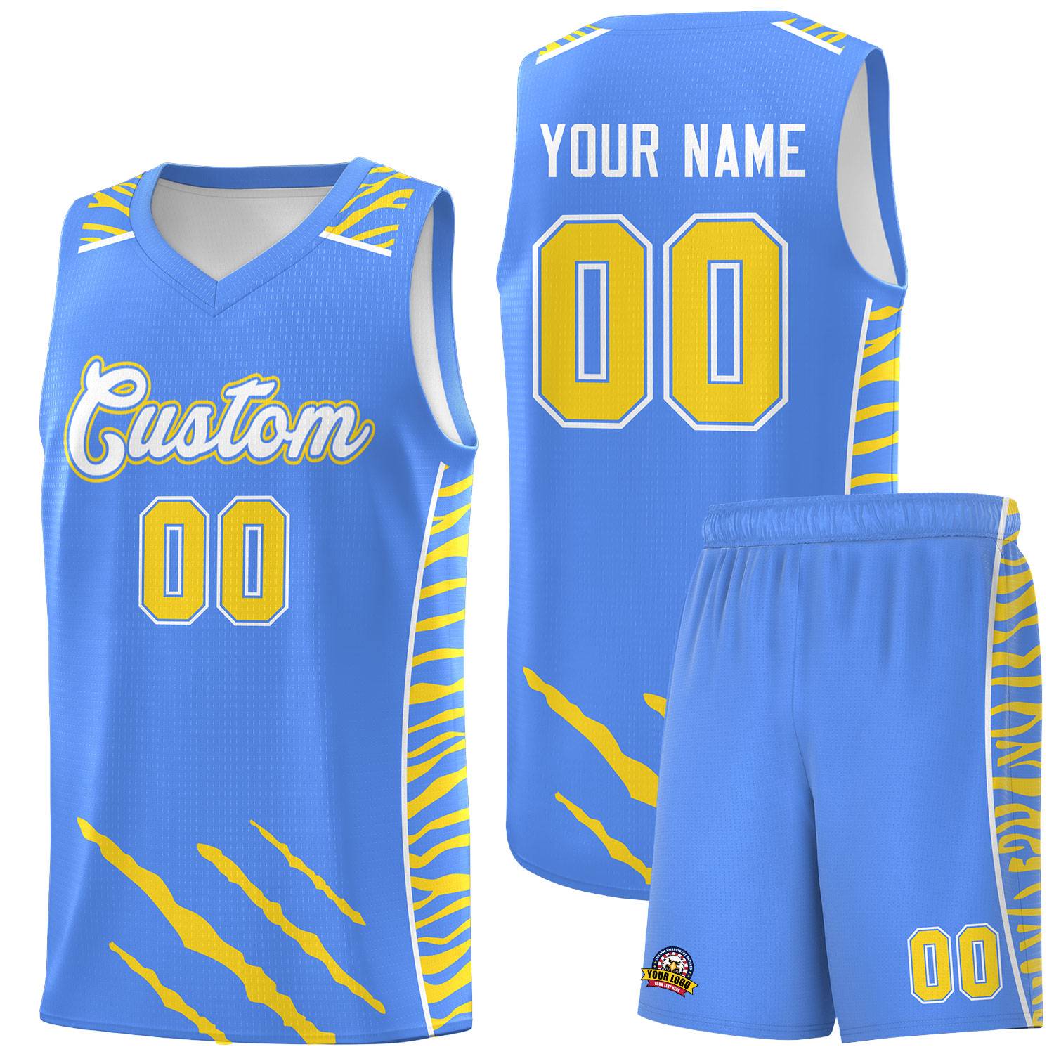 Custom Powder Blue Personalized Tiger Claw Pattern Sports Uniform Basketball Jersey