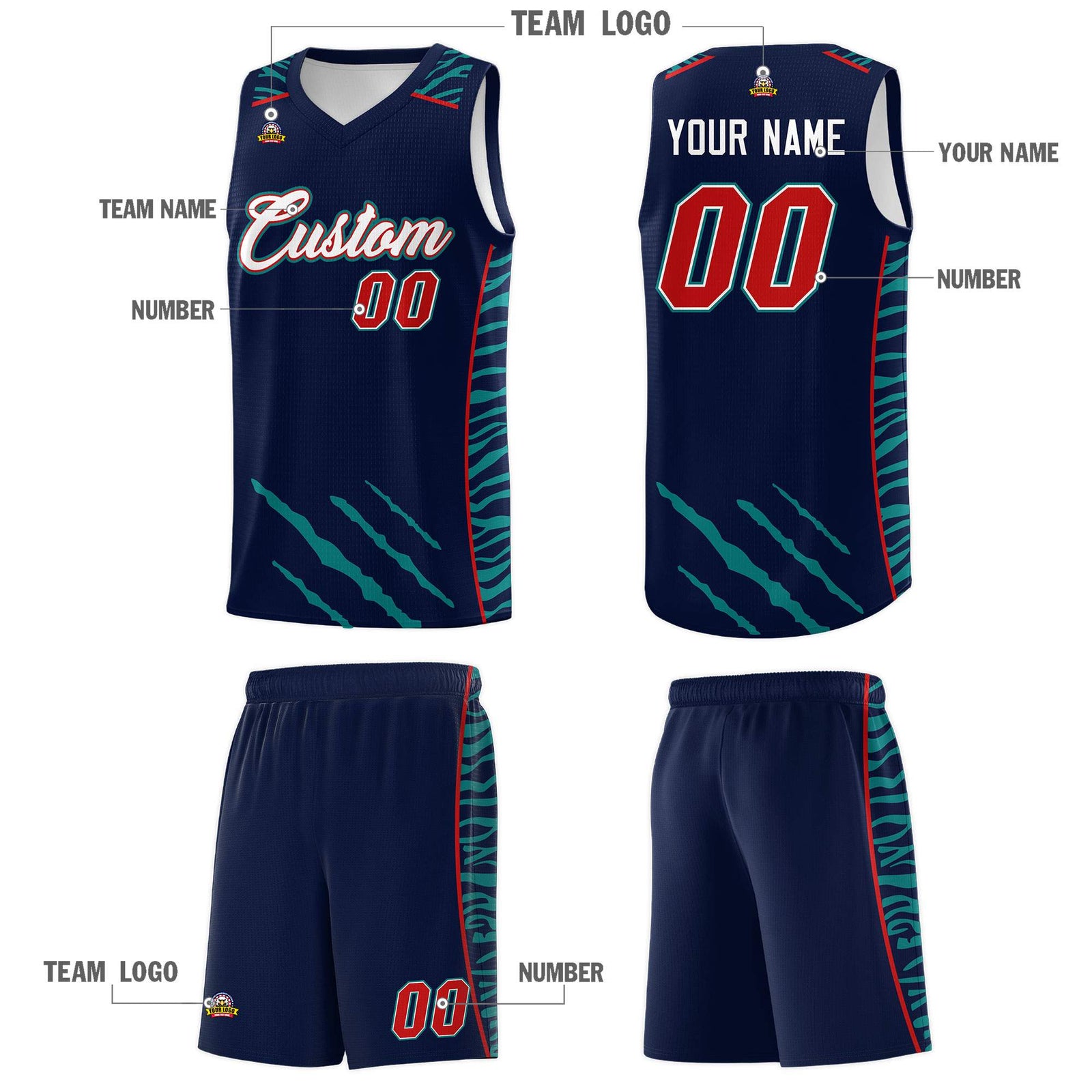 Custom Navy Personalized Tiger Claw Pattern Sports Uniform Basketball Jersey