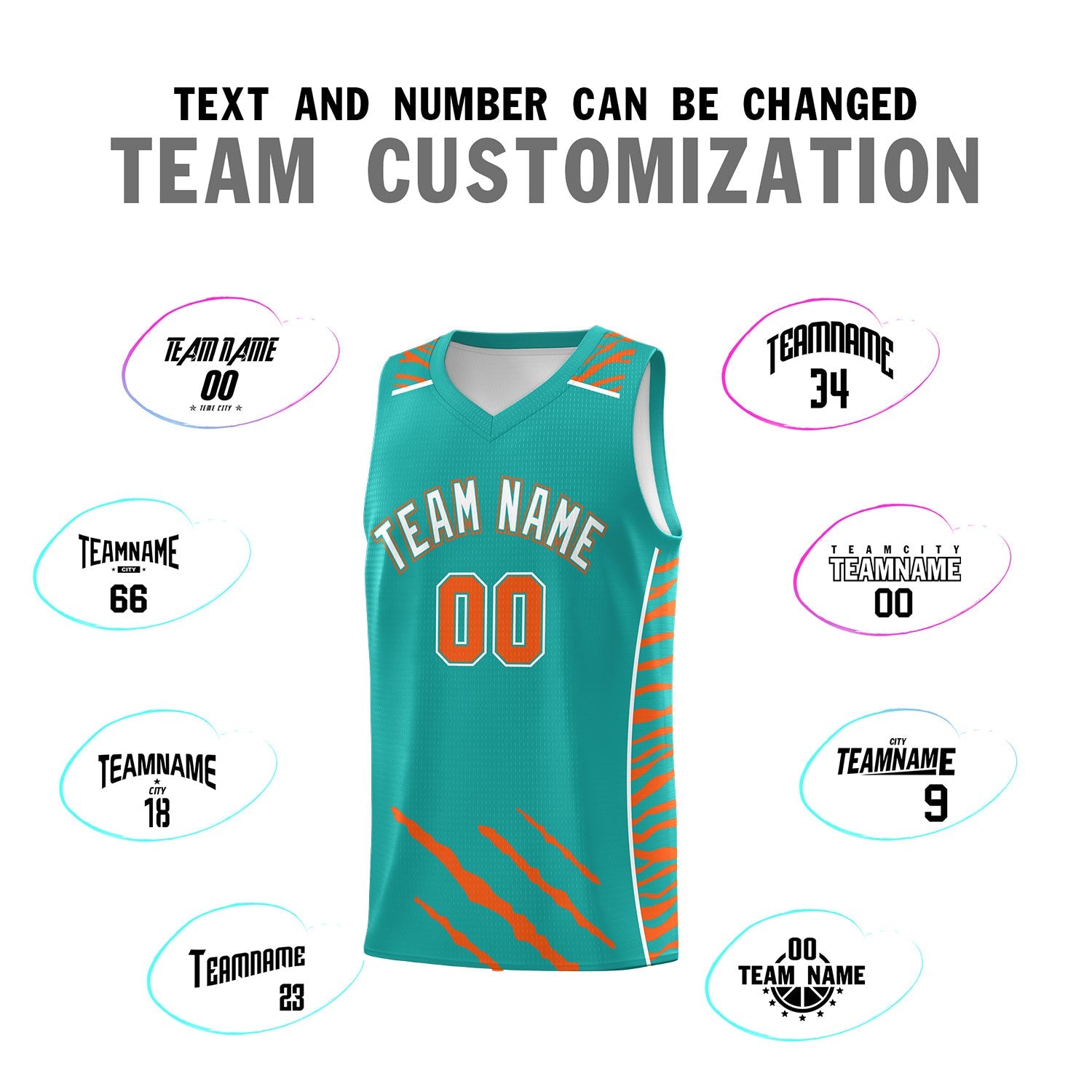 Custom Aqua Personalized Tiger Claw Pattern Sports Uniform Basketball Jersey
