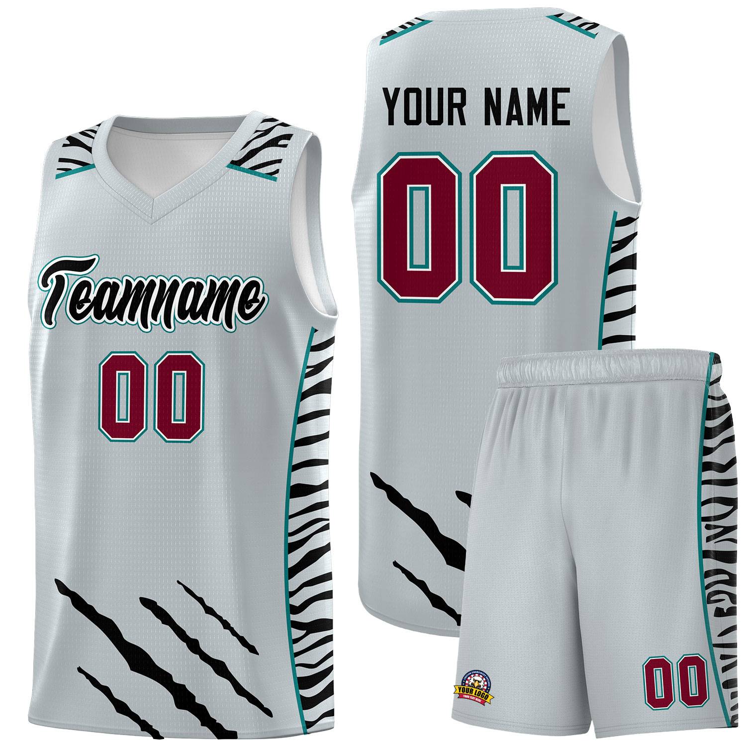 Custom Silver Personalized Tiger Claw Pattern Sports Uniform Basketball Jersey