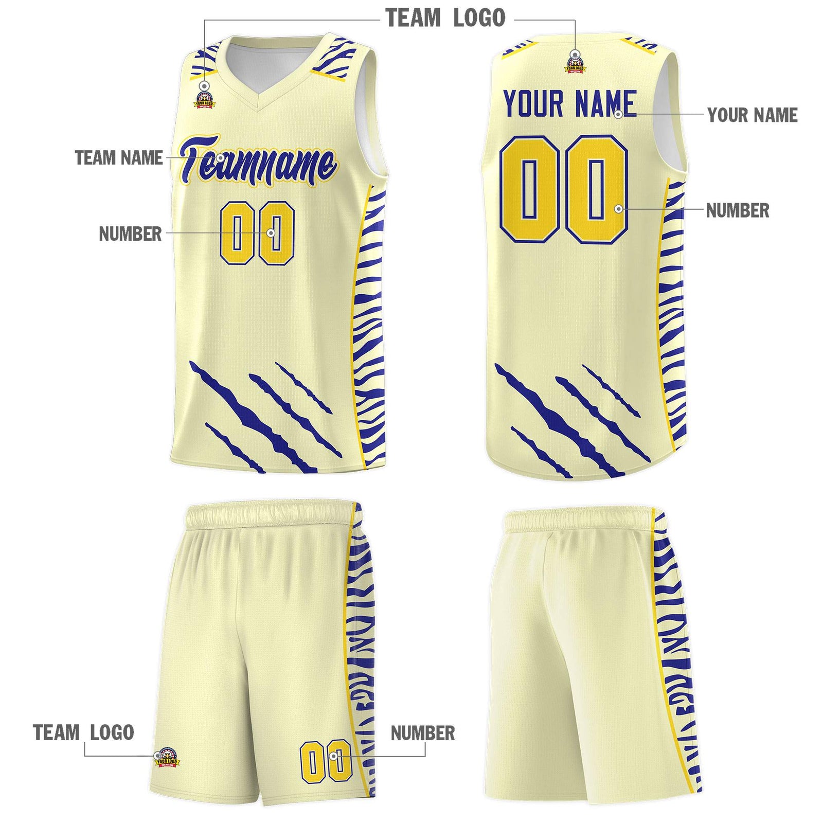 Custom Cream Personalized Tiger Claw Pattern Sports Uniform Basketball Jersey