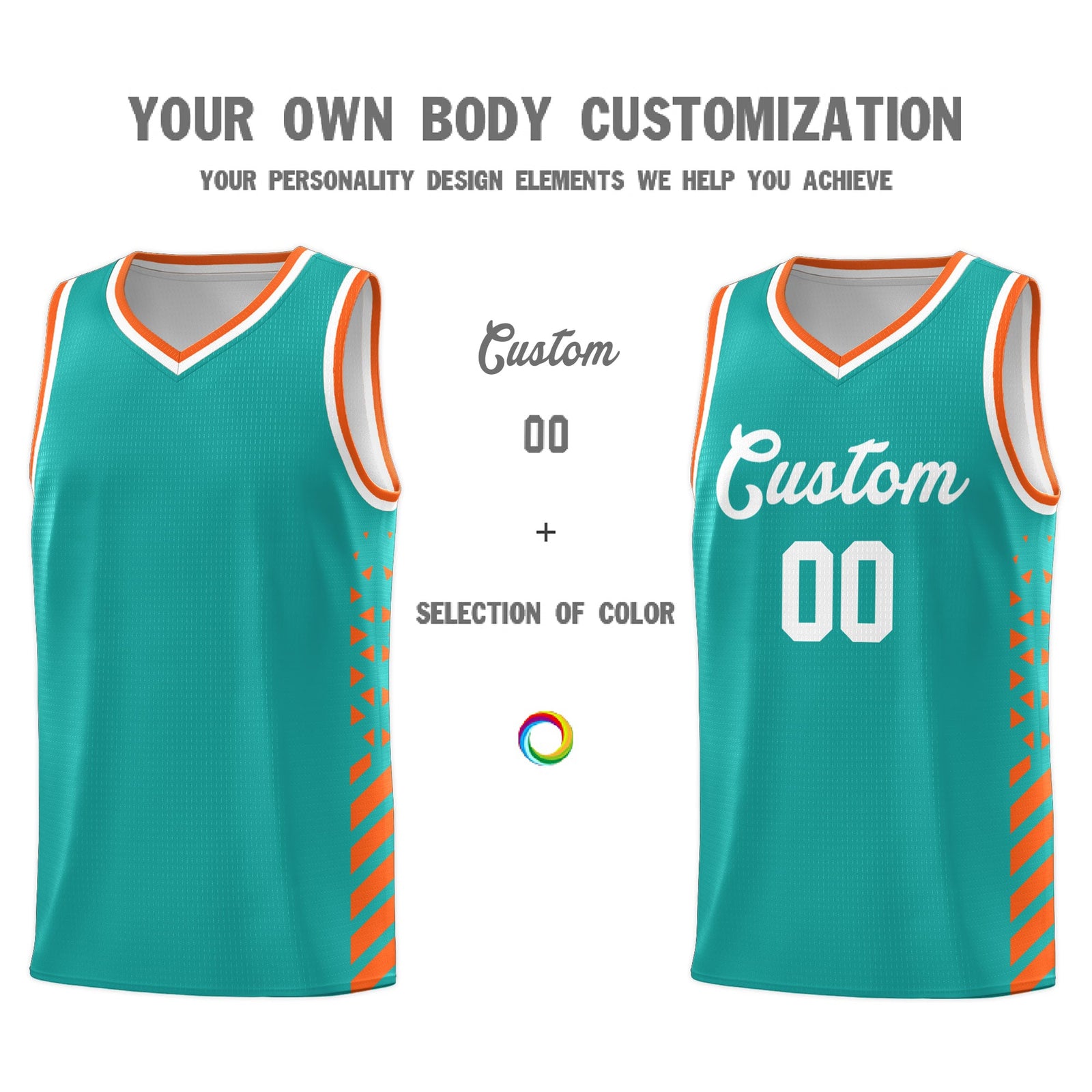 Custom Aqua Orange White Side Diamond Shapes Stripes Basketball Jersey | For Men,Sublimation Printed,Perfect for Teams,Perfect for Coaches | KXKSHOP