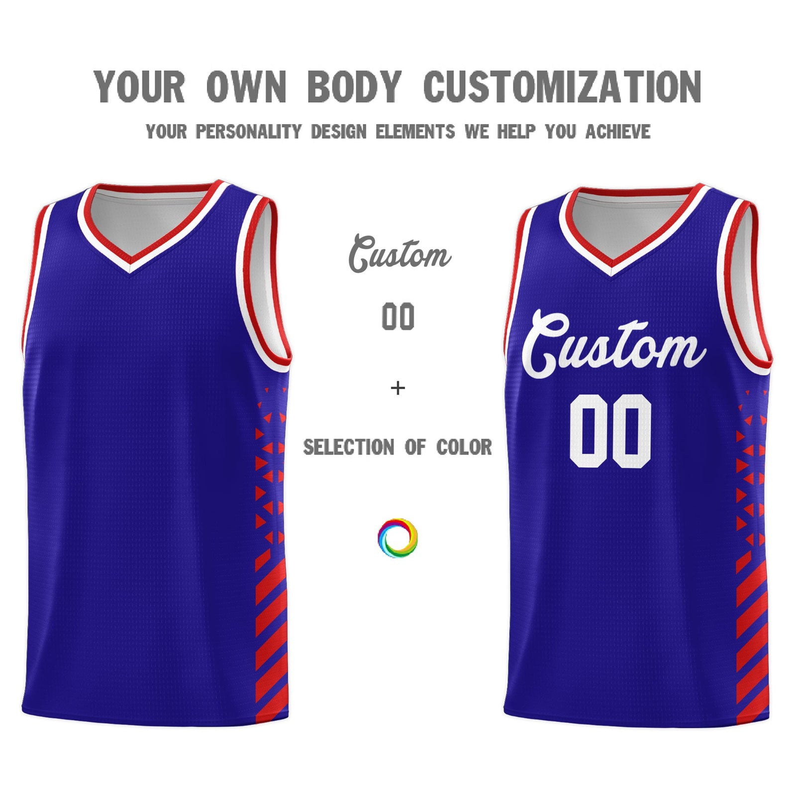 Custom Royal Blue Red White Side Diamond Shapes Stripes Basketball Jersey | For Men,Sublimation Printed,Perfect for Teams,Perfect for Coaches | KXKSHOP