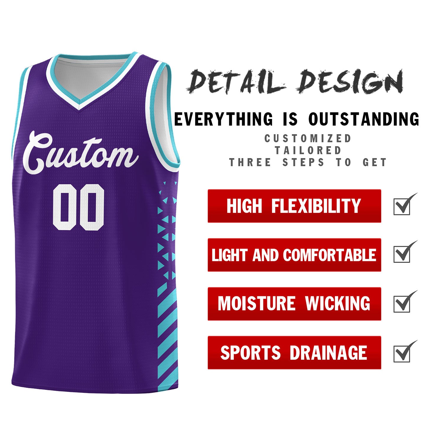 Custom Purple Sky Blue White Side Diamond Shapes Stripes Basketball Jersey | For Men,Sublimation Printed,Perfect for Teams,Perfect for Coaches | KXKSHOP