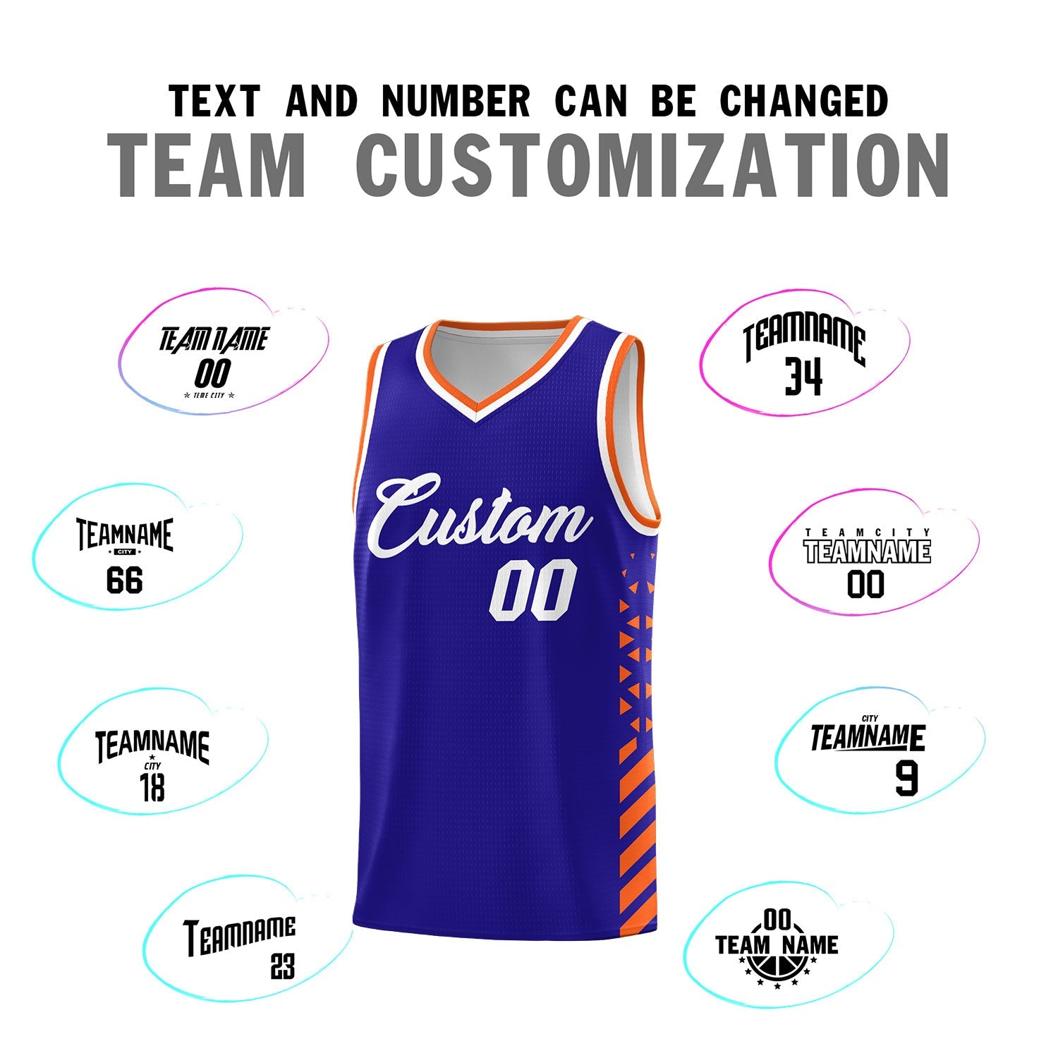 Custom Royal Blue Orange White Side Diamond Shapes Stripes Basketball Jersey | For Men,Sublimation Printed,Perfect for Teams,Perfect for Coaches | KXKSHOP