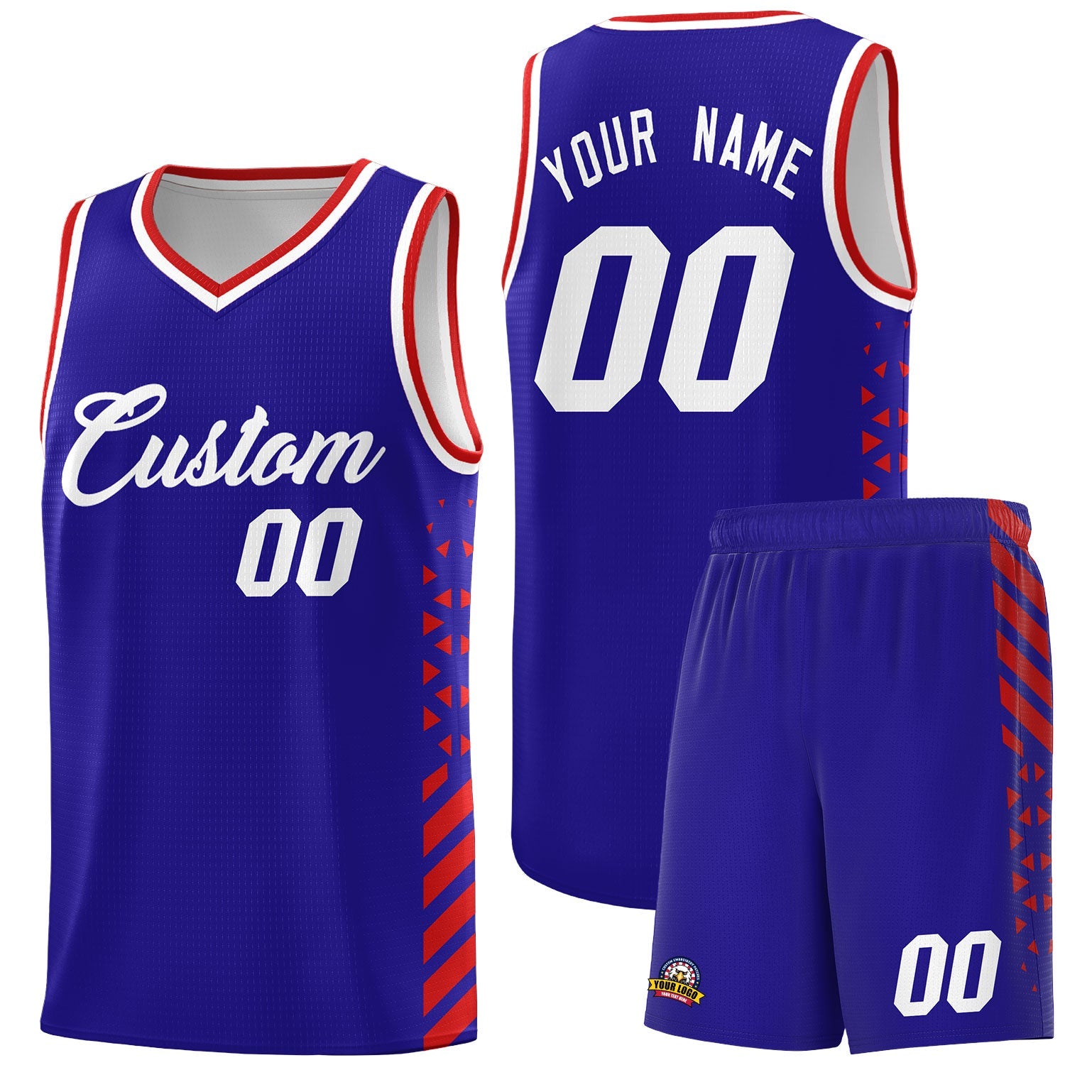 Custom Royal Blue Red White Side Diamond Shapes Stripes Basketball Jersey | For Men,Sublimation Printed,Perfect for Teams,Perfect for Coaches | KXKSHOP