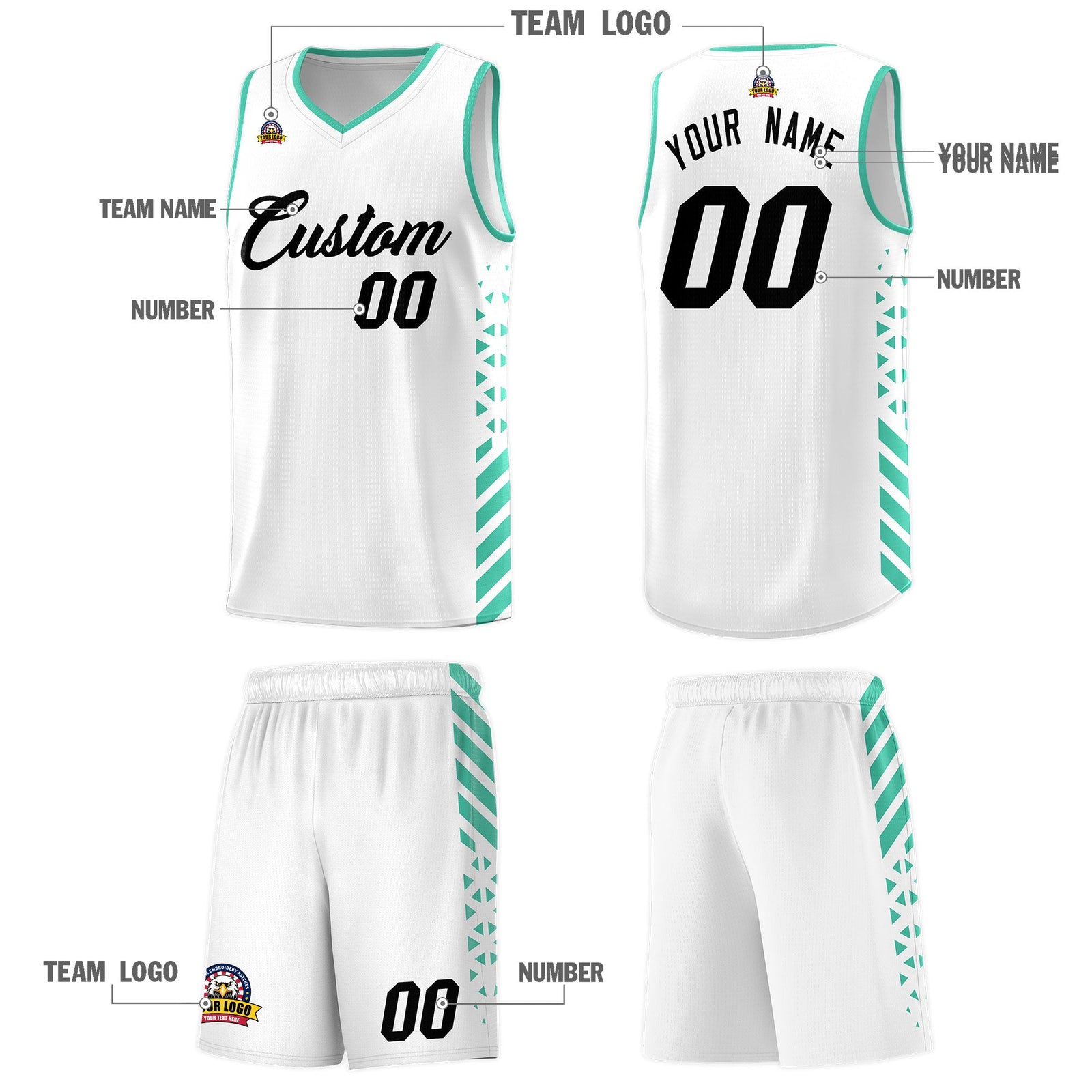 Custom White Bright Green Side Diamond Shapes Stripes Basketball Jersey | For Men,Sublimation Printed,Perfect for Teams,Perfect for Coaches | KXKSHOP