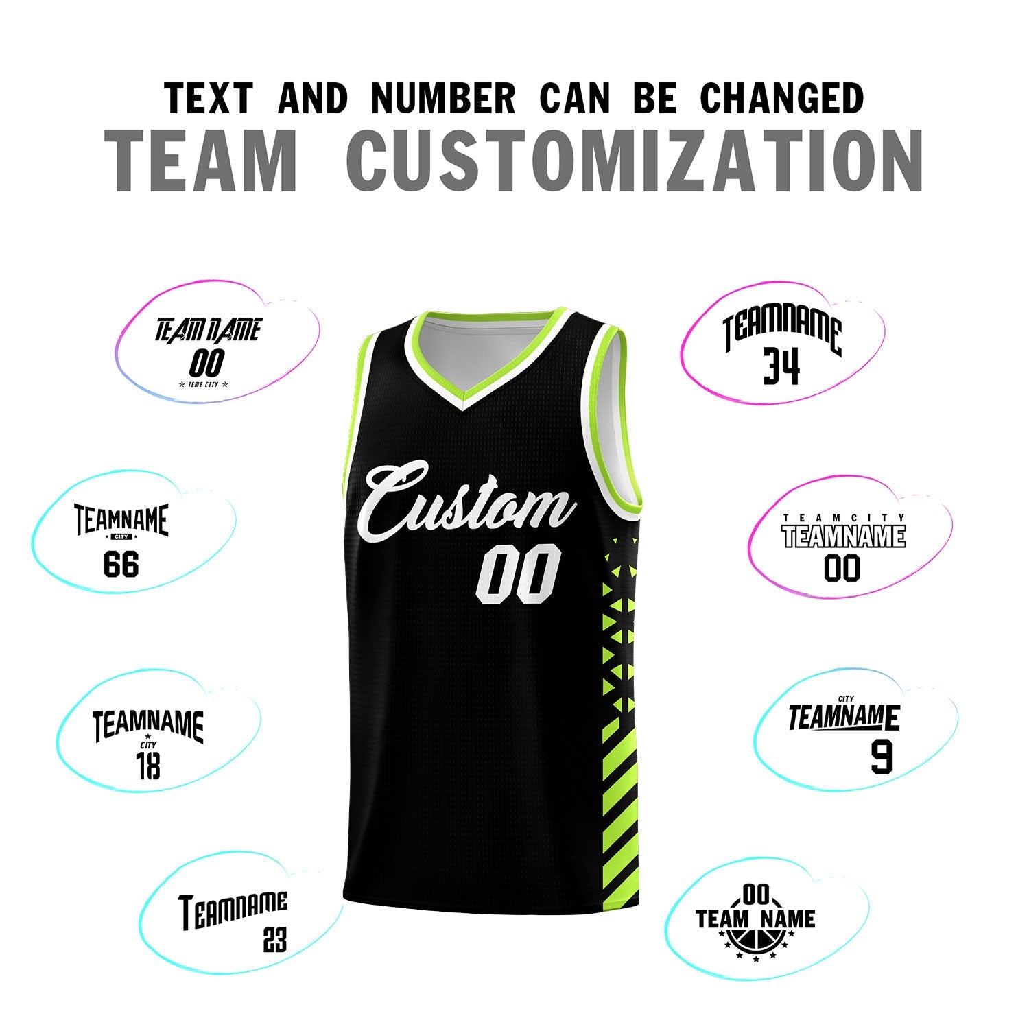 Custom Black Neon Green White Side Diamond Shapes Stripes Basketball Jersey | For Men,Sublimation Printed,Perfect for Teams,Perfect for Coaches | KXKSHOP