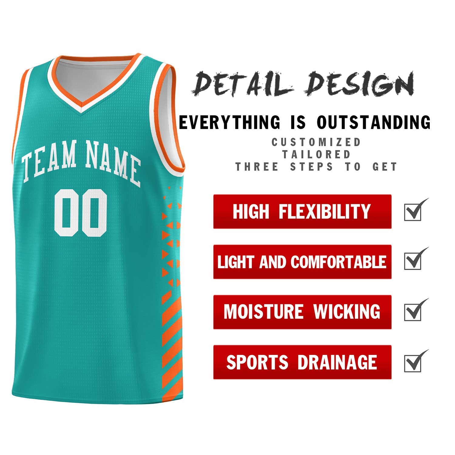 Custom Aqua Orange White Side Diamond Shapes Stripes Basketball Jersey | For Men,Sublimation Printed,Perfect for Teams,Perfect for Coaches | KXKSHOP