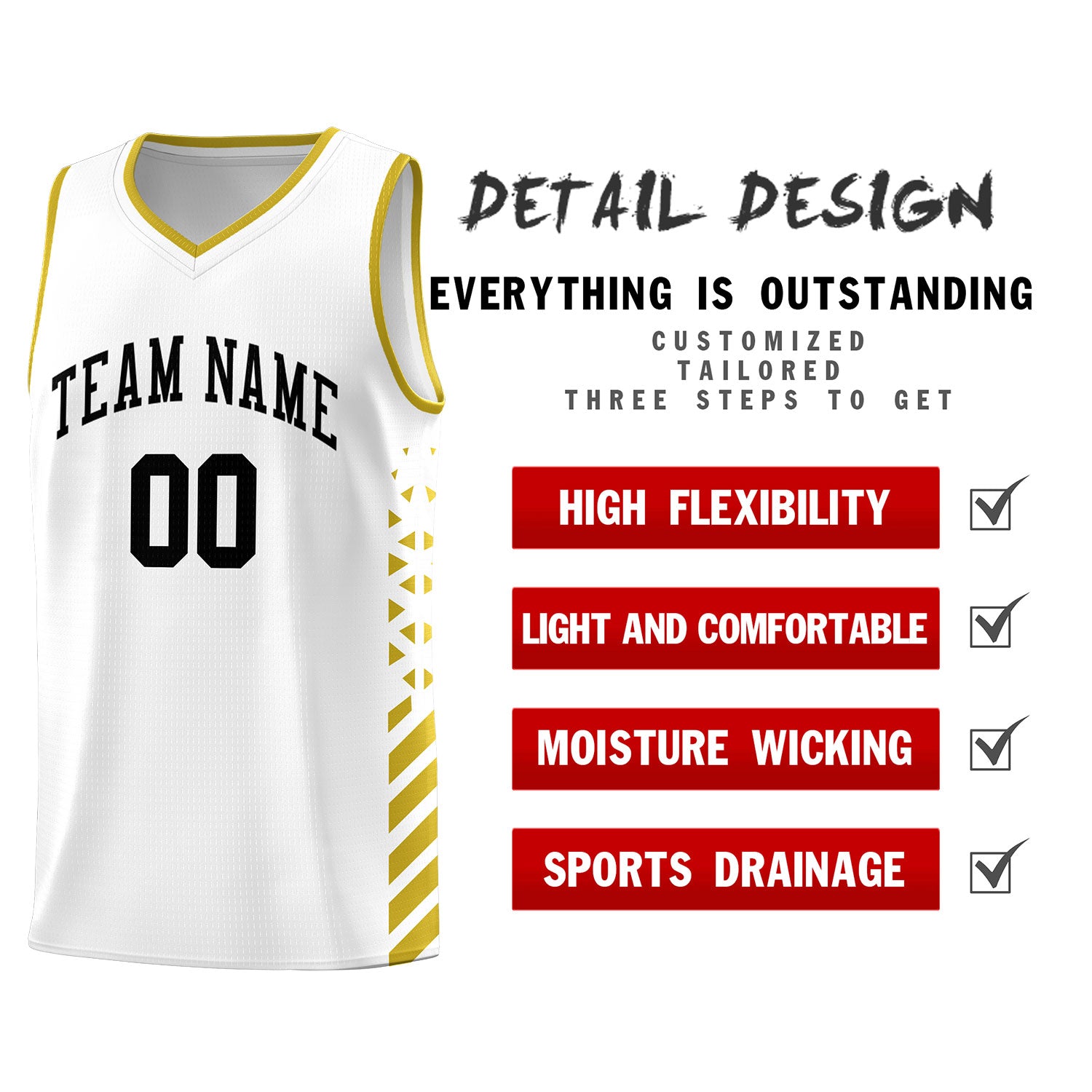 Custom White Old Gold Side Diamond Shapes Stripes Basketball Jersey | For Men,Sublimation Printed,Perfect for Teams,Perfect for Coaches | KXKSHOP