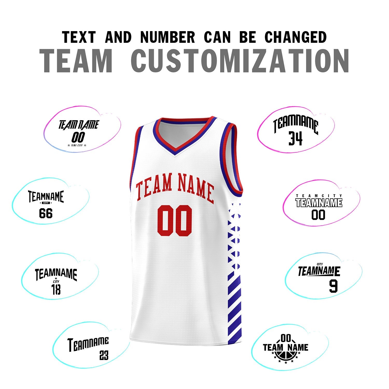 Custom White Royal Blue Red Side Diamond Shapes Stripes Basketball Jersey | For Men,Sublimation Printed,Perfect for Teams,Perfect for Coaches | KXKSHOP