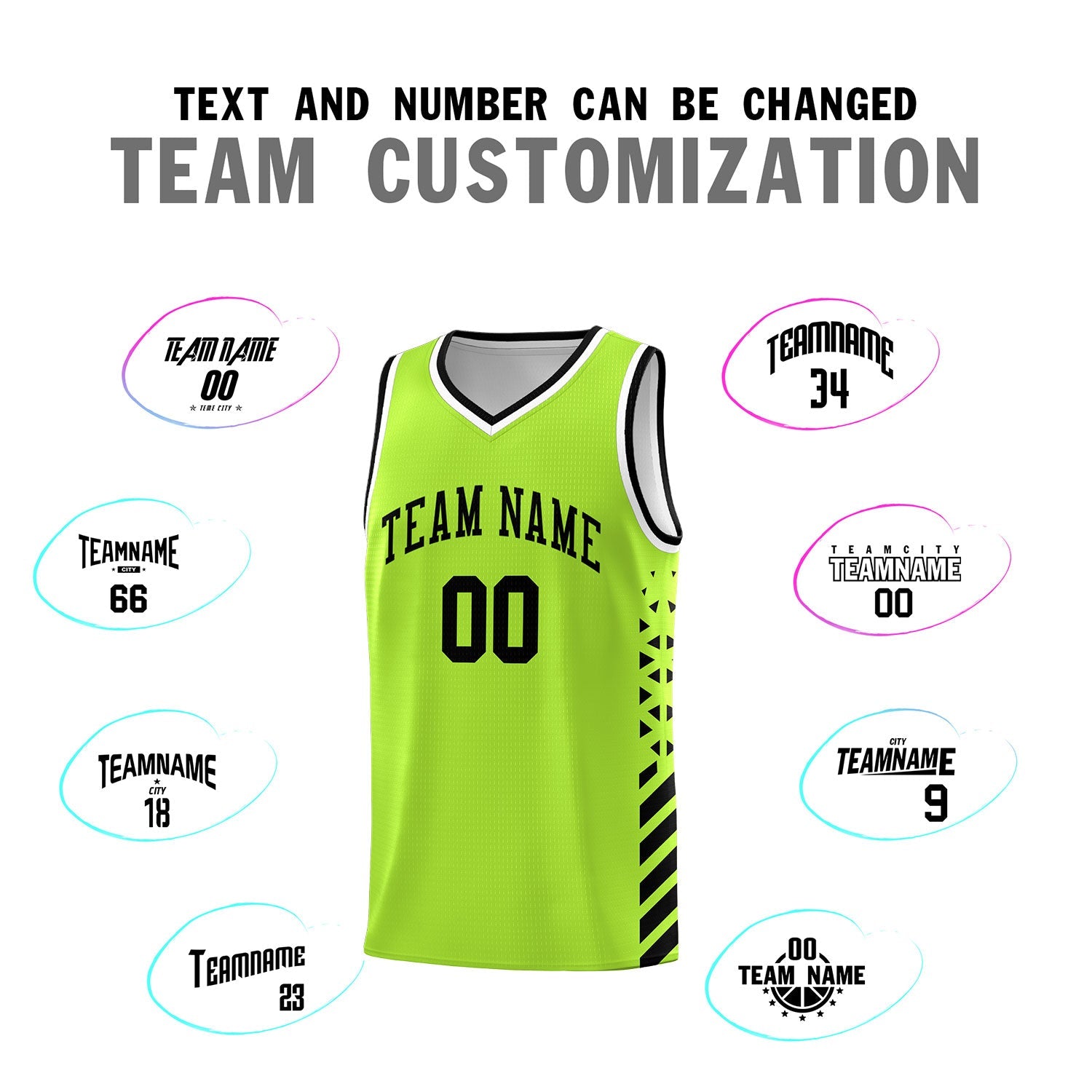 Custom Neon Green Black White Side Diamond Shapes Stripes Basketball Jersey | For Men,Sublimation Printed,Perfect for Teams,Perfect for Coaches | KXKSHOP