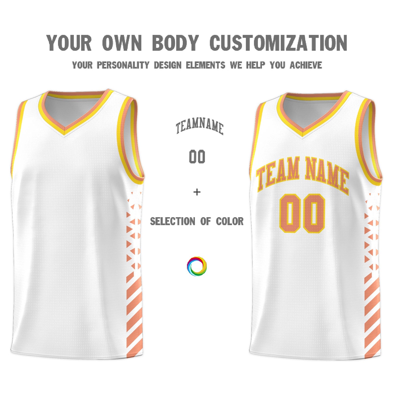 Custom White Light Orange Gold Side Diamond Shapes Stripes Basketball Jersey | For Men,Sublimation Printed,Perfect for Teams,Perfect for Coaches | KXKSHOP