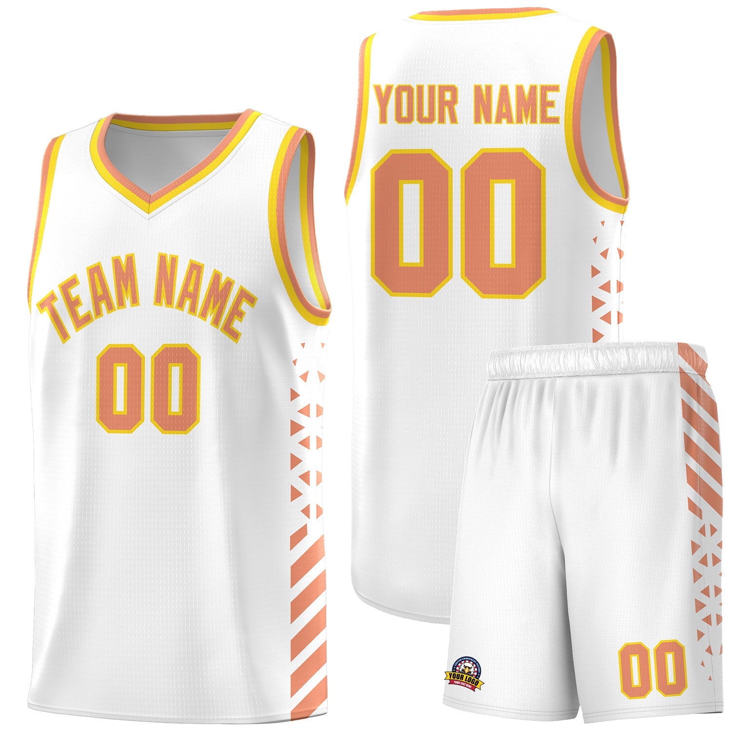 Custom White Light Orange Gold Side Diamond Shapes Stripes Basketball Jersey | For Men,Sublimation Printed,Perfect for Teams,Perfect for Coaches | KXKSHOP