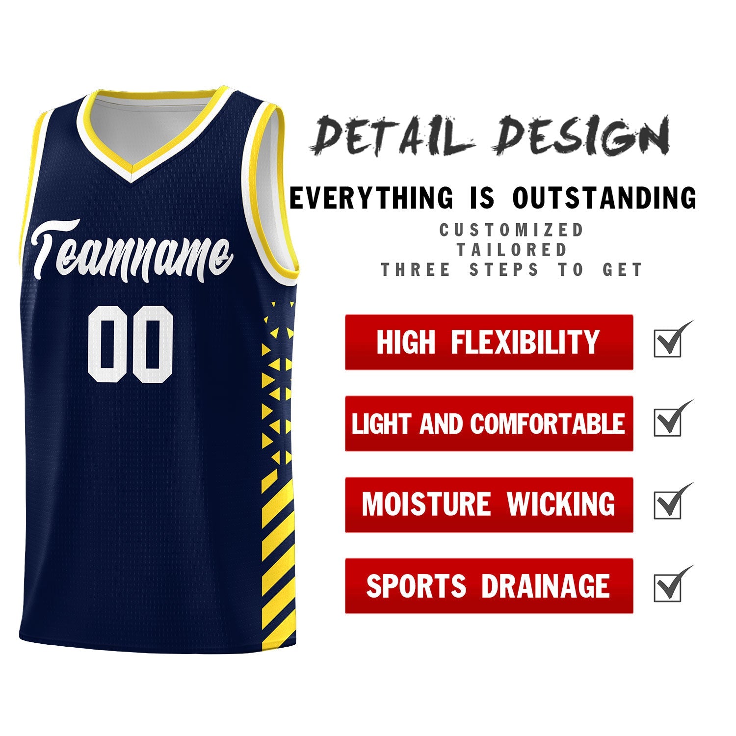 Custom Navy Gold White Side Diamond Shapes Stripes Basketball Jersey | For Men,Sublimation Printed,Perfect for Teams,Perfect for Coaches | KXKSHOP