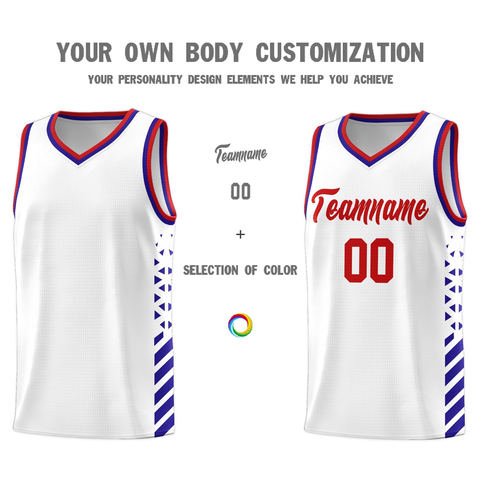 Custom White Royal Blue Red Side Diamond Shapes Stripes Basketball Jersey | For Men,Sublimation Printed,Perfect for Teams,Perfect for Coaches | KXKSHOP