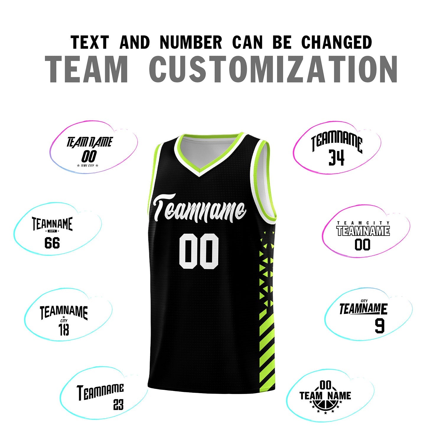 Custom Black Neon Green White Side Diamond Shapes Stripes Basketball Jersey | For Men,Sublimation Printed,Perfect for Teams,Perfect for Coaches | KXKSHOP
