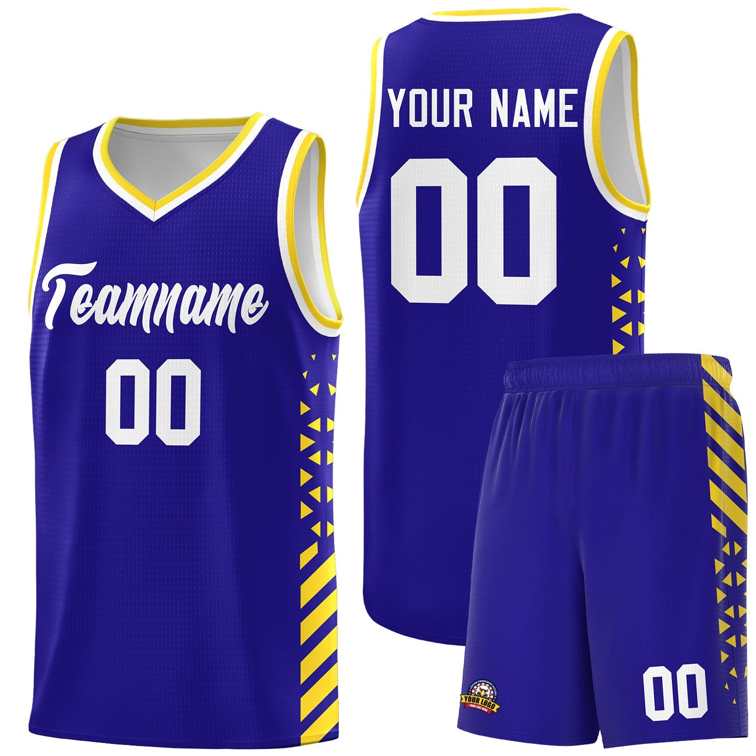 Custom Royal Blue Gold White Side Diamond Shapes Stripes Basketball Jersey | For Men,Sublimation Printed,Perfect for Teams,Perfect for Coaches | KXKSHOP
