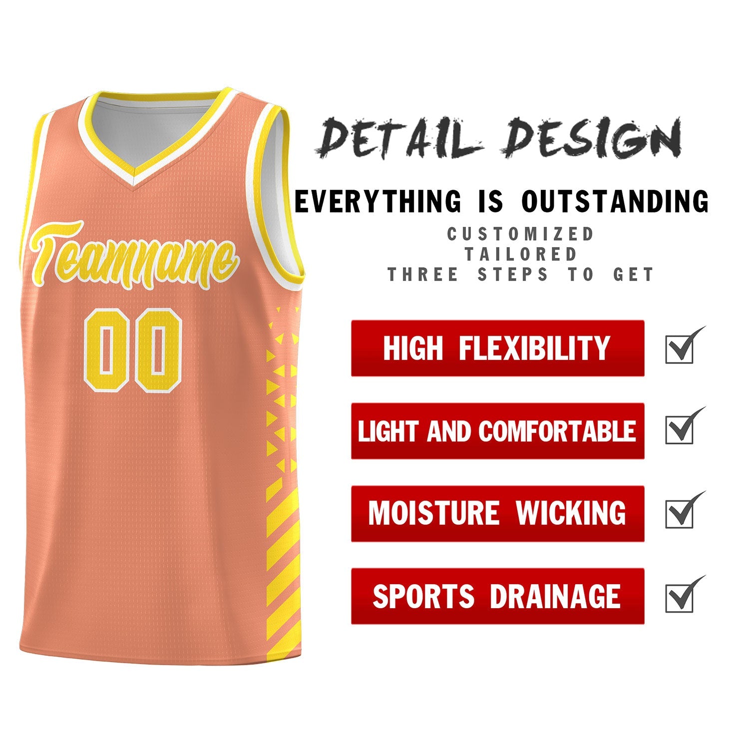 Custom Light Orange Gold White Side Diamond Shapes Stripes Basketball Jersey | For Men,Sublimation Printed,Perfect for Teams,Perfect for Coaches | KXKSHOP