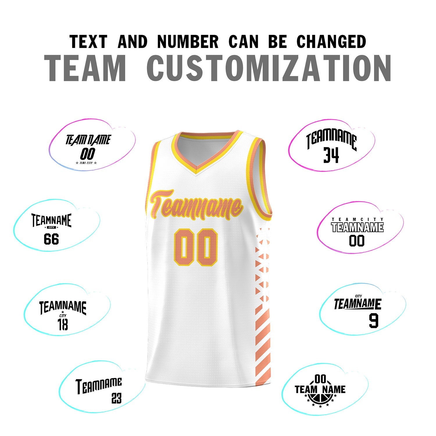 Custom White Light Orange Gold Side Diamond Shapes Stripes Basketball Jersey | For Men,Sublimation Printed,Perfect for Teams,Perfect for Coaches | KXKSHOP