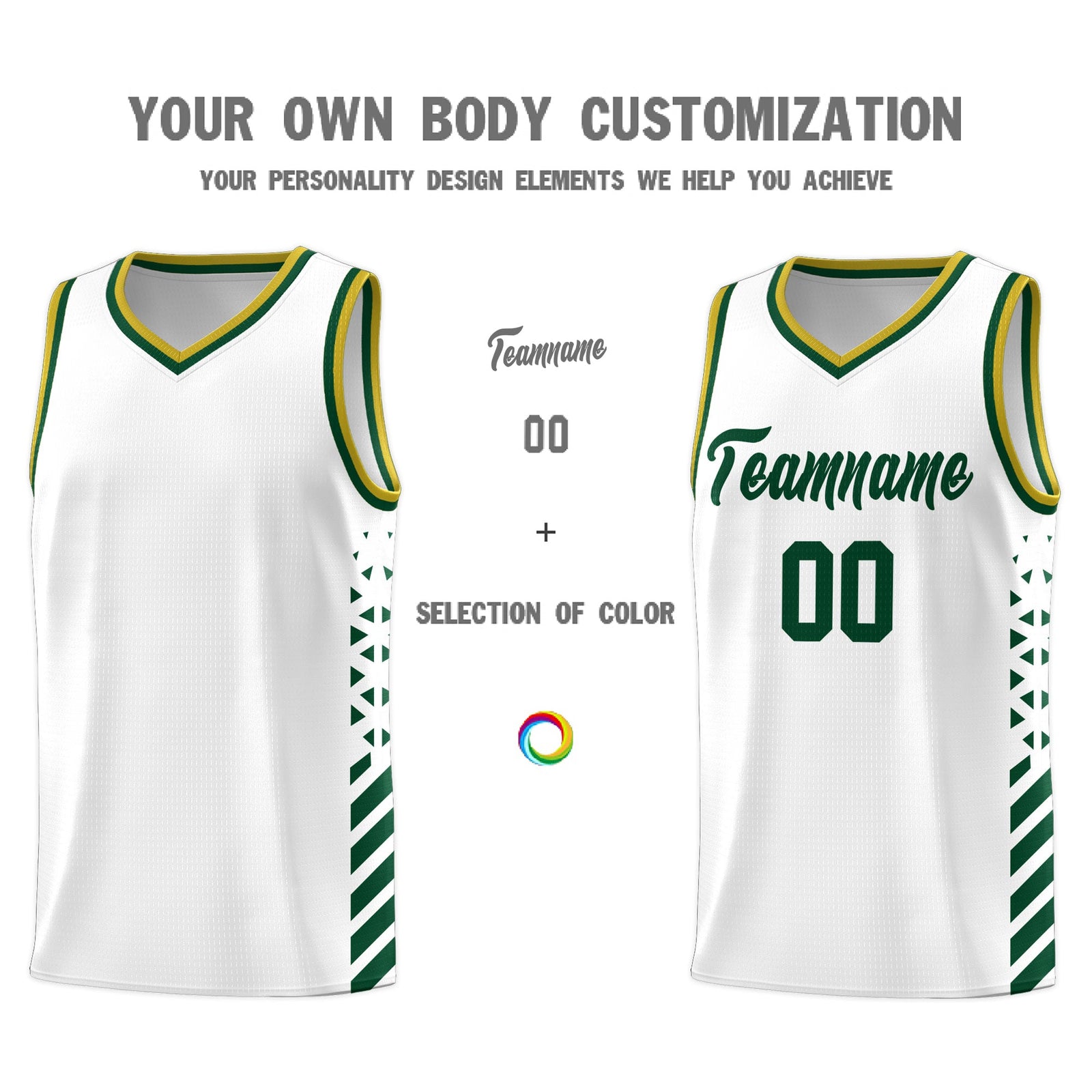 Custom White Hunter Green Old Gold Side Diamond Shapes Stripes Basketball Jersey | For Men,Sublimation Printed,Perfect for Teams,Perfect for Coaches | KXKSHOP