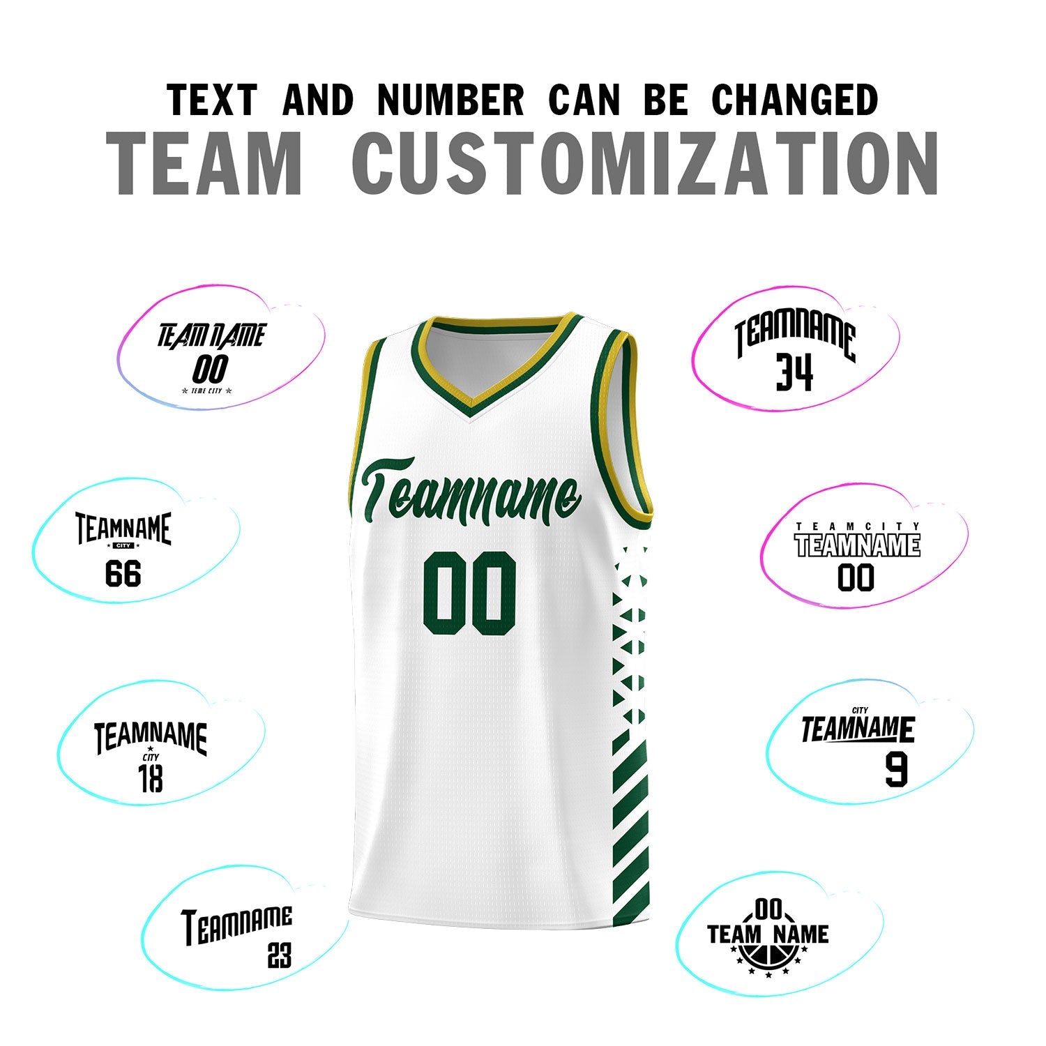 Custom White Hunter Green Old Gold Side Diamond Shapes Stripes Basketball Jersey | For Men,Sublimation Printed,Perfect for Teams,Perfect for Coaches | KXKSHOP
